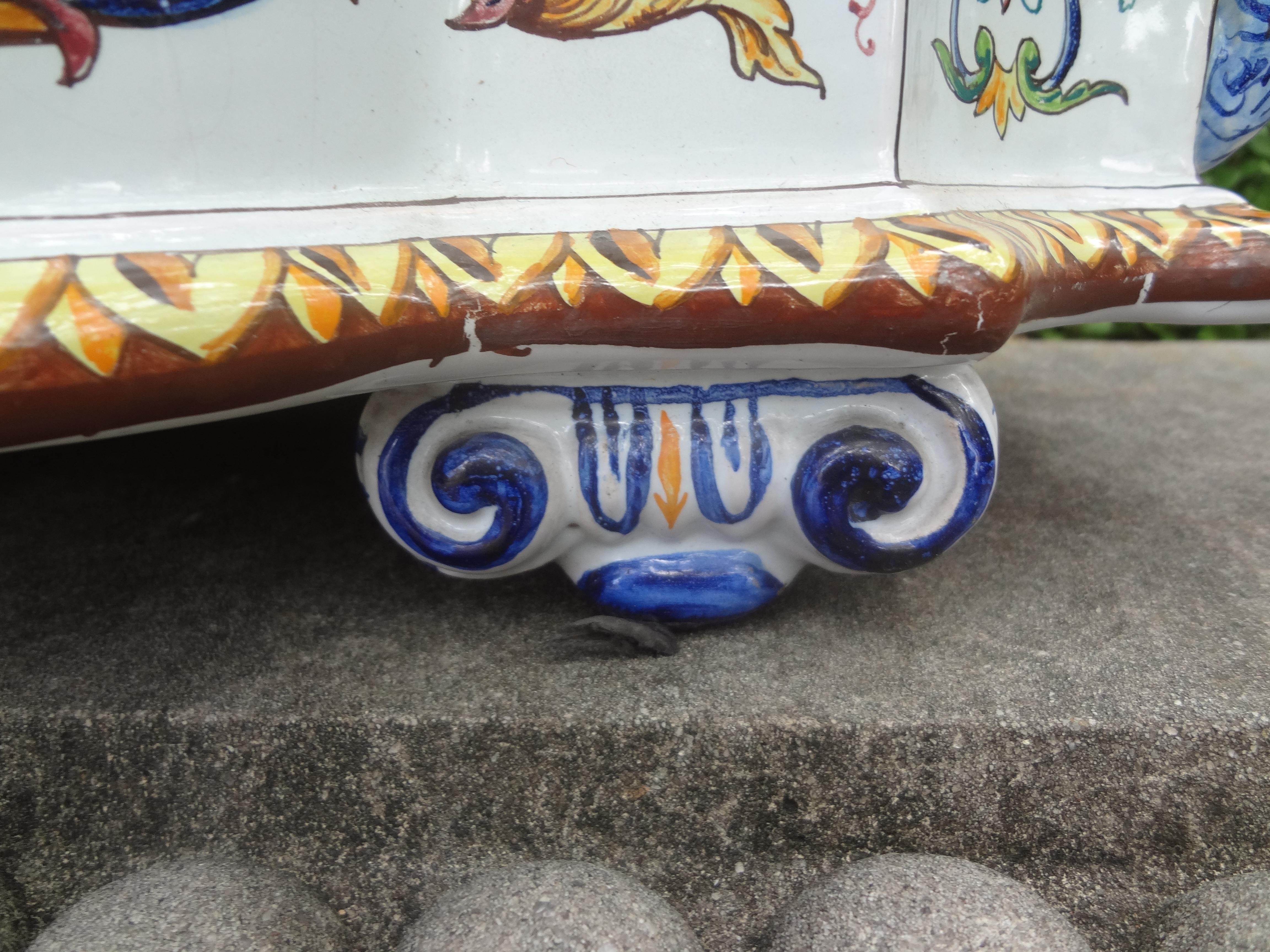 French Hand Painted Faience Jardiniere or Cachepot In Good Condition For Sale In Houston, TX