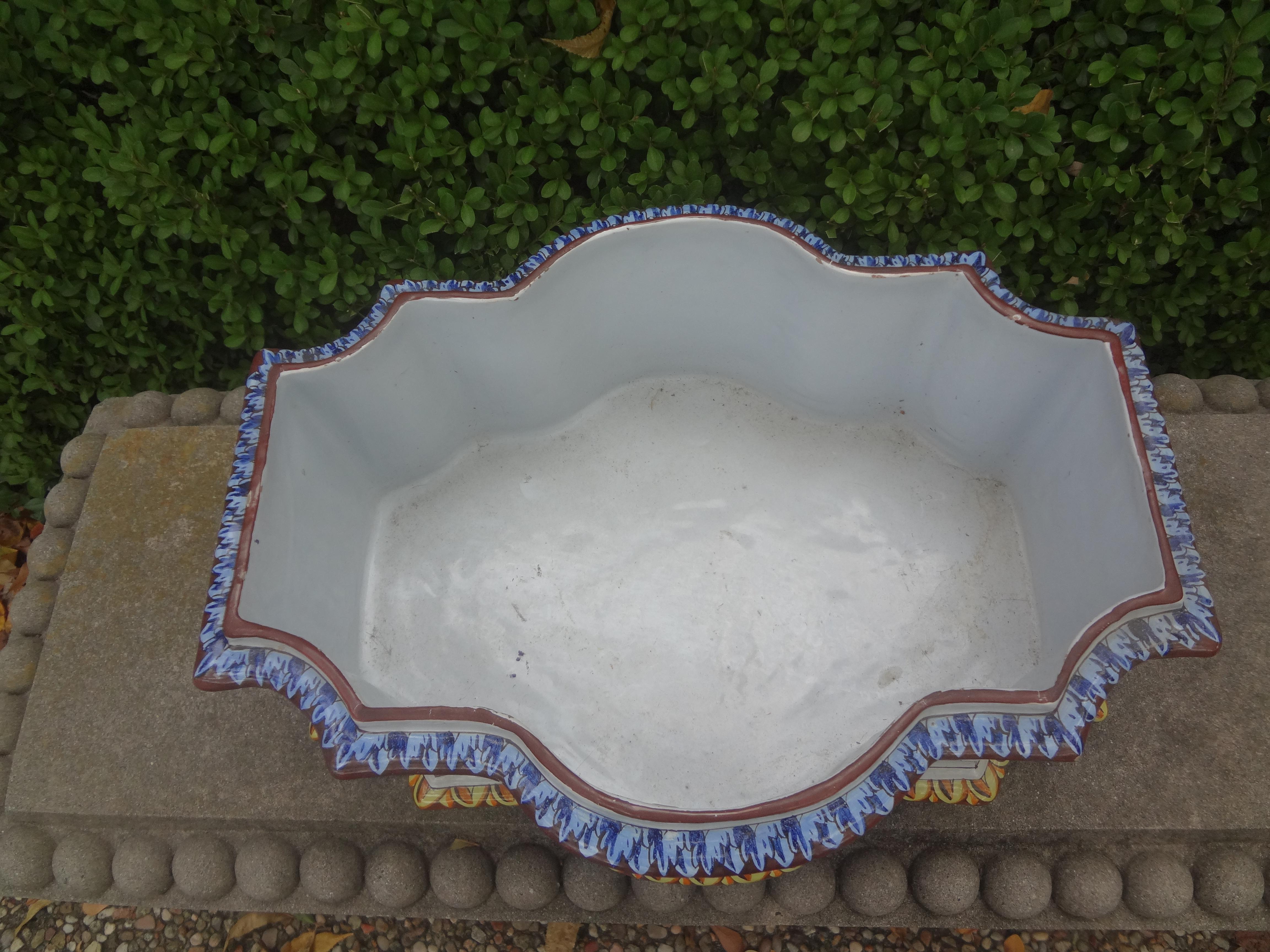 French Hand Painted Faience Jardiniere or Cachepot For Sale 1