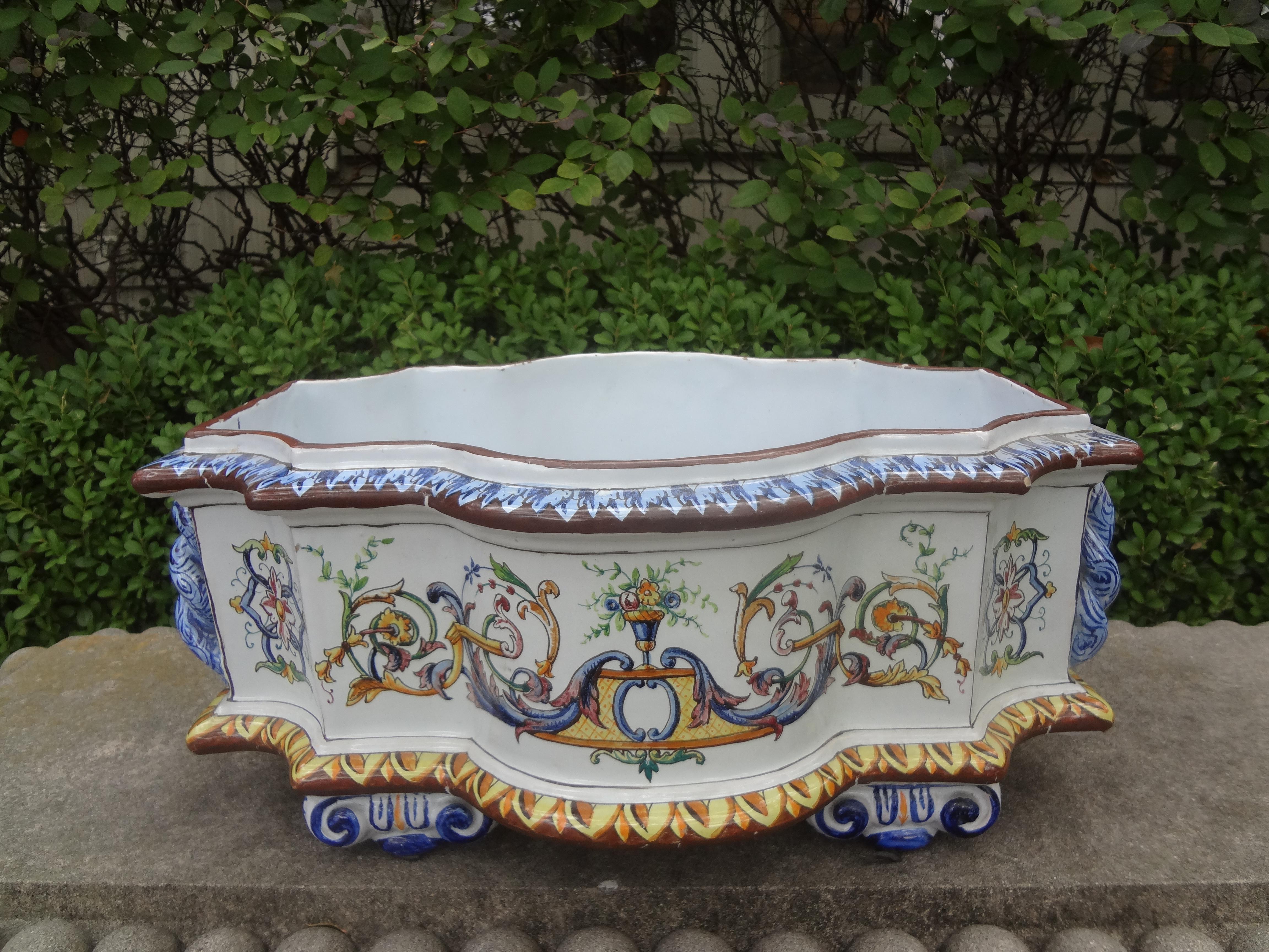 French Hand Painted Faience Jardiniere or Cachepot For Sale 4