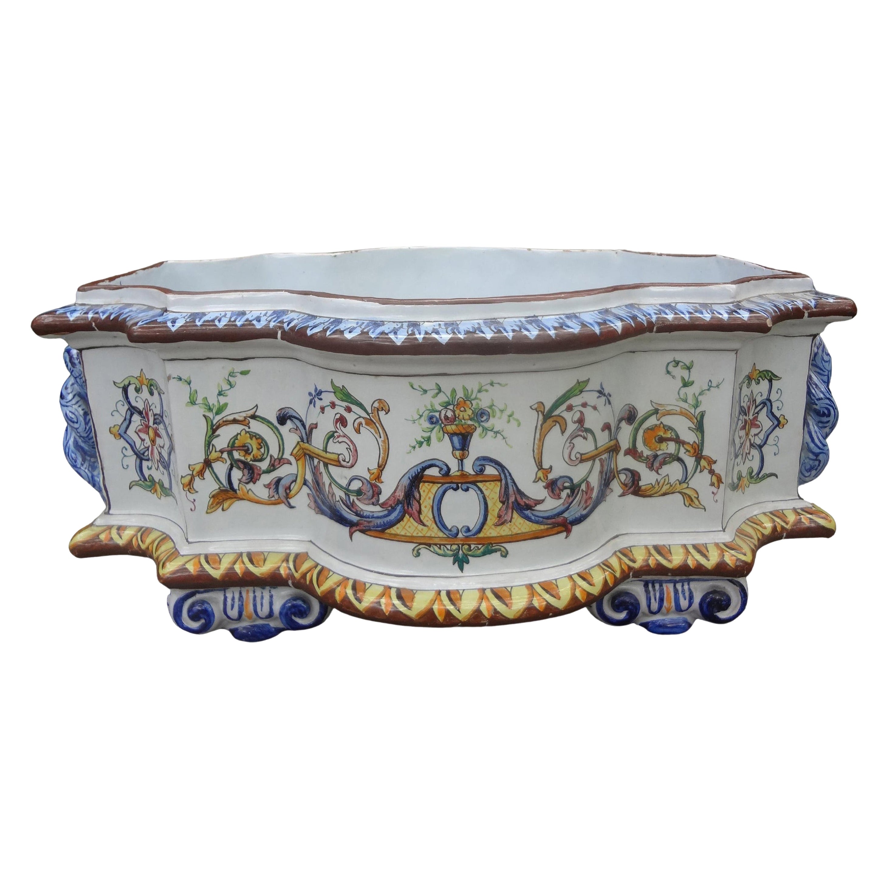 Jardiniere ou Cachepot en Faience peinte à la main