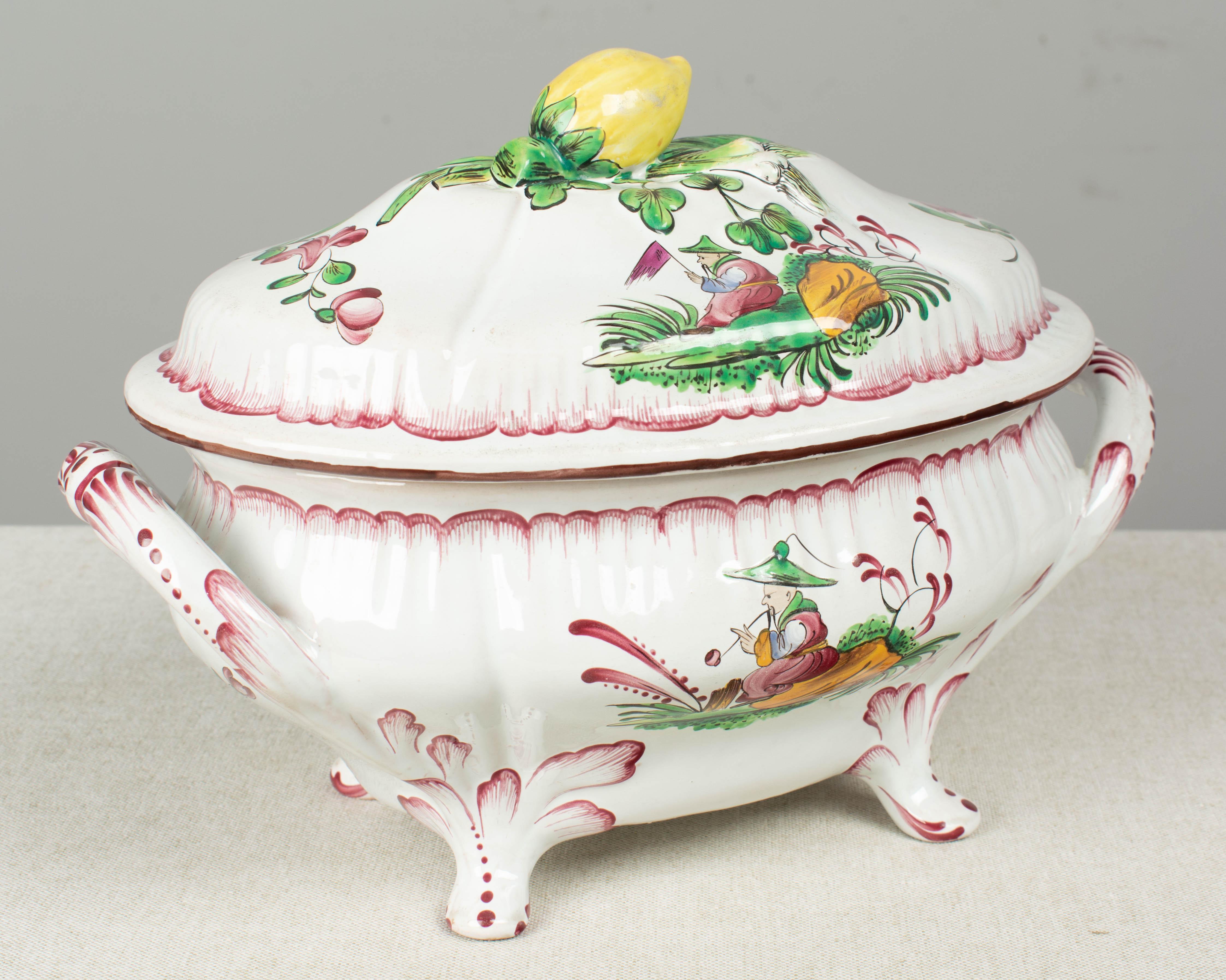 French Hand-Painted Faience Soup Tureen  In Good Condition For Sale In Winter Park, FL