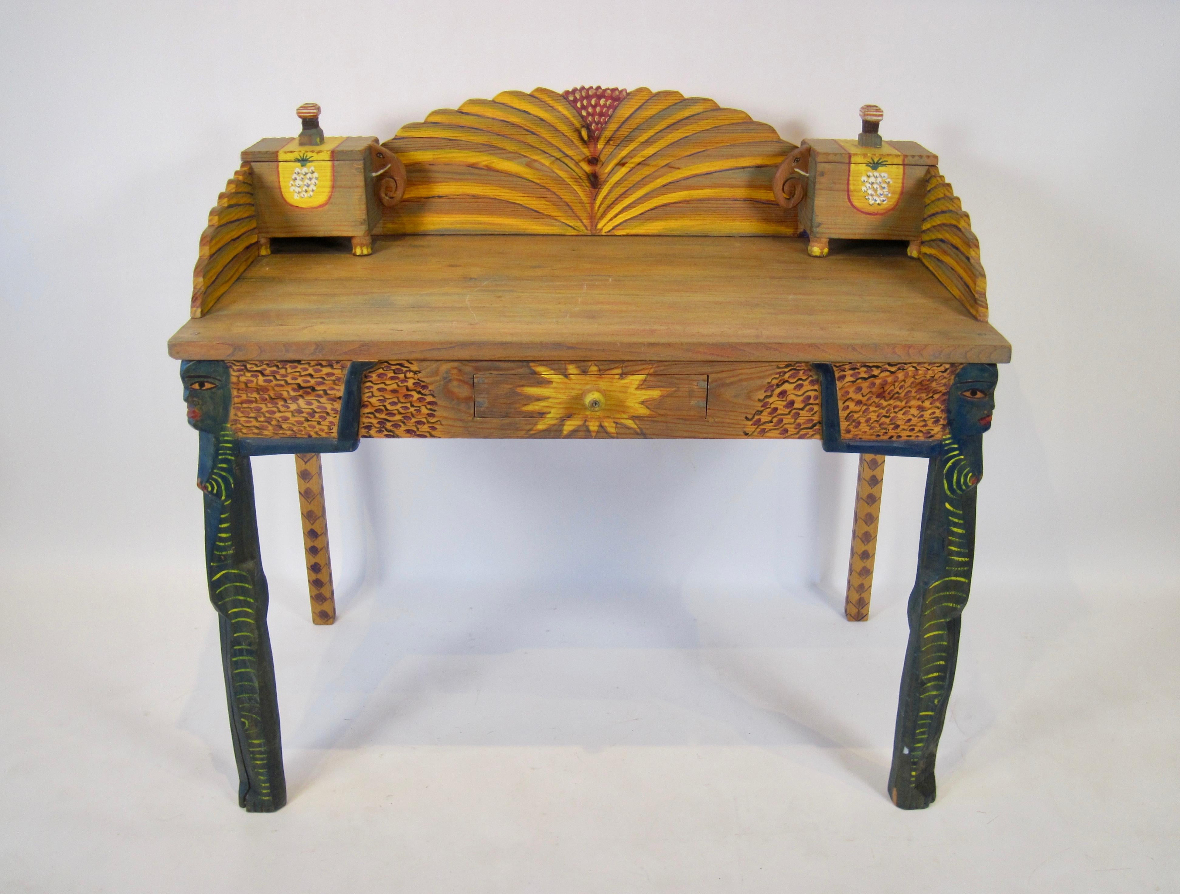 French Hand Painted Folk Art Desk by Gérard Rigot For Sale 3
