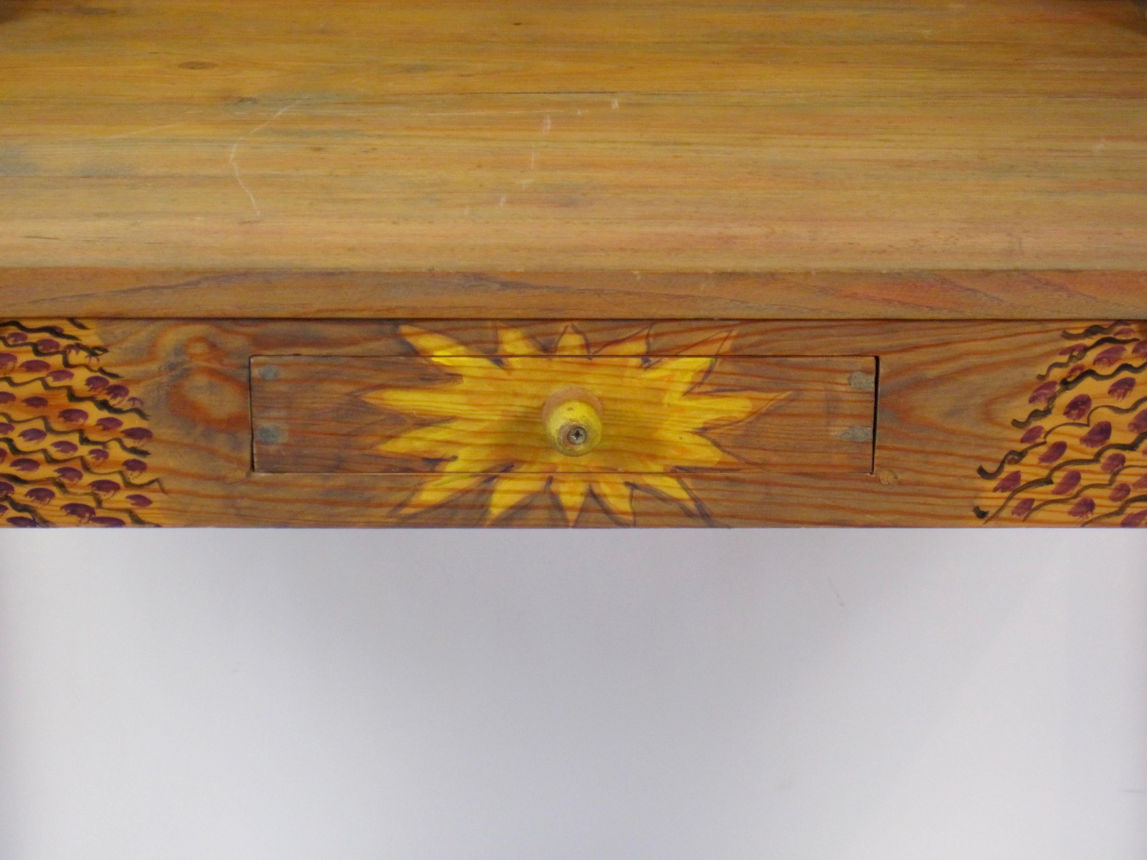 French Hand Painted Folk Art Desk by Gérard Rigot For Sale 4