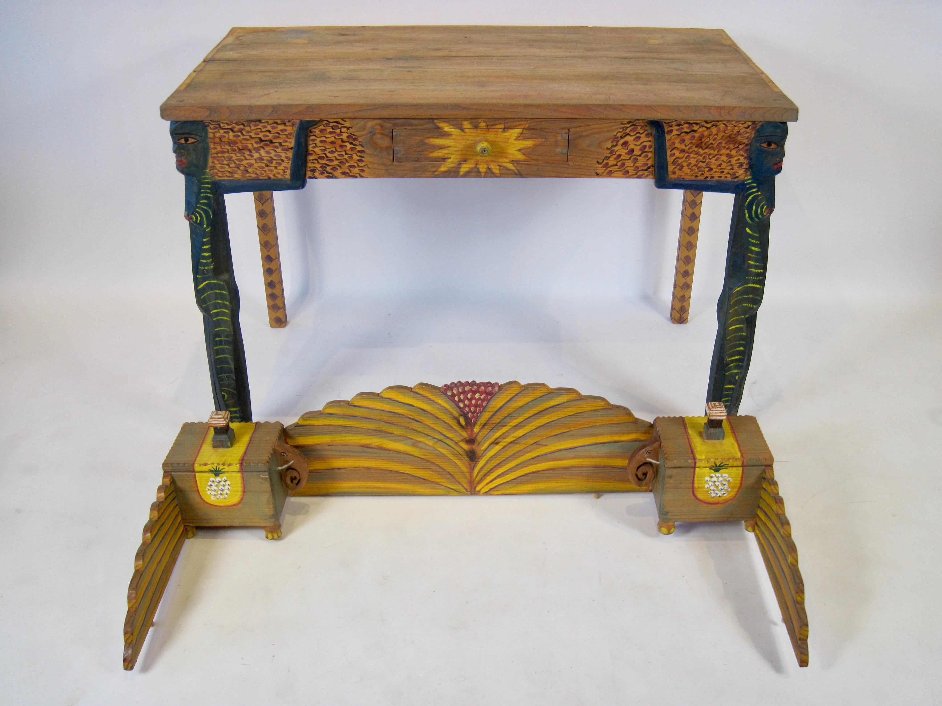 French Hand Painted Folk Art Desk by Gérard Rigot For Sale 6