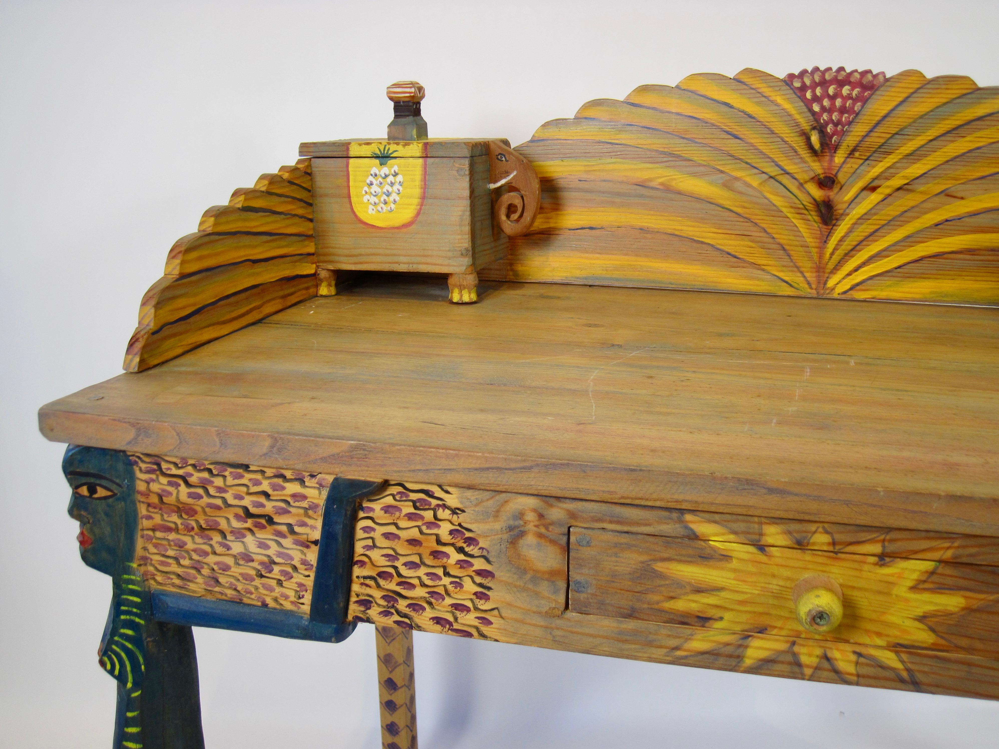 20th Century French Hand Painted Folk Art Desk by Gérard Rigot For Sale