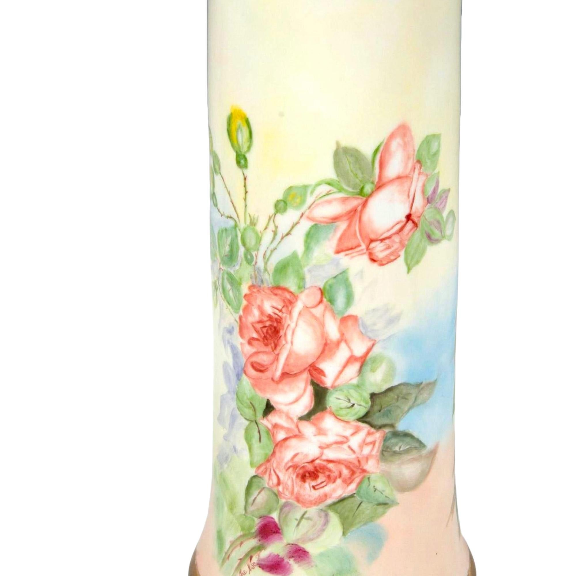 Gold French Hand Painted / Gilt Decorated Floral Details Decorative Vase For Sale