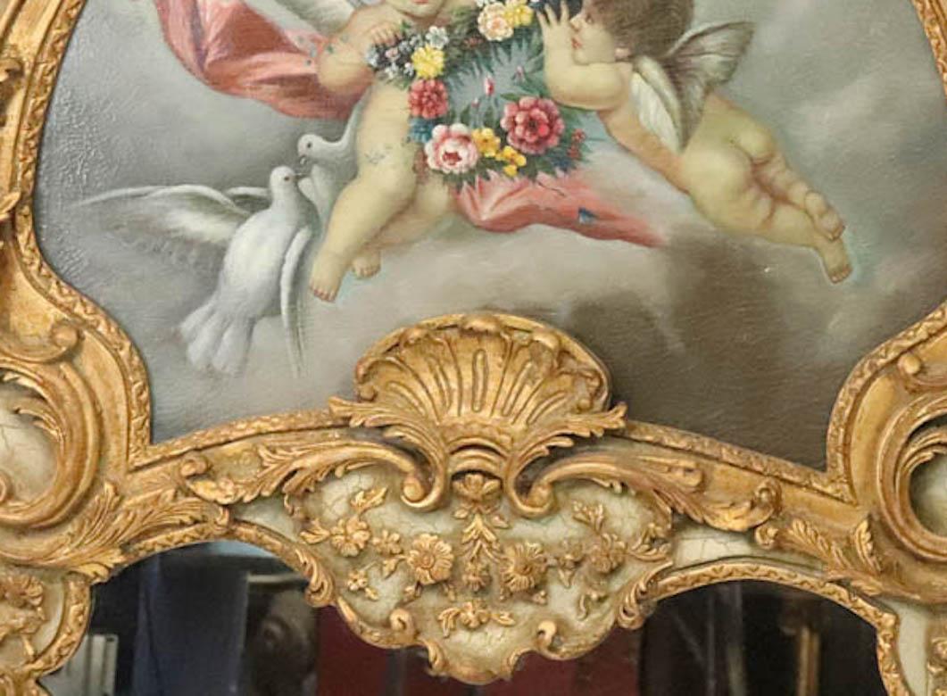 Miroir Trumeau français peint à la main et décoré de dorures Bon état - En vente à Tarry Town, NY