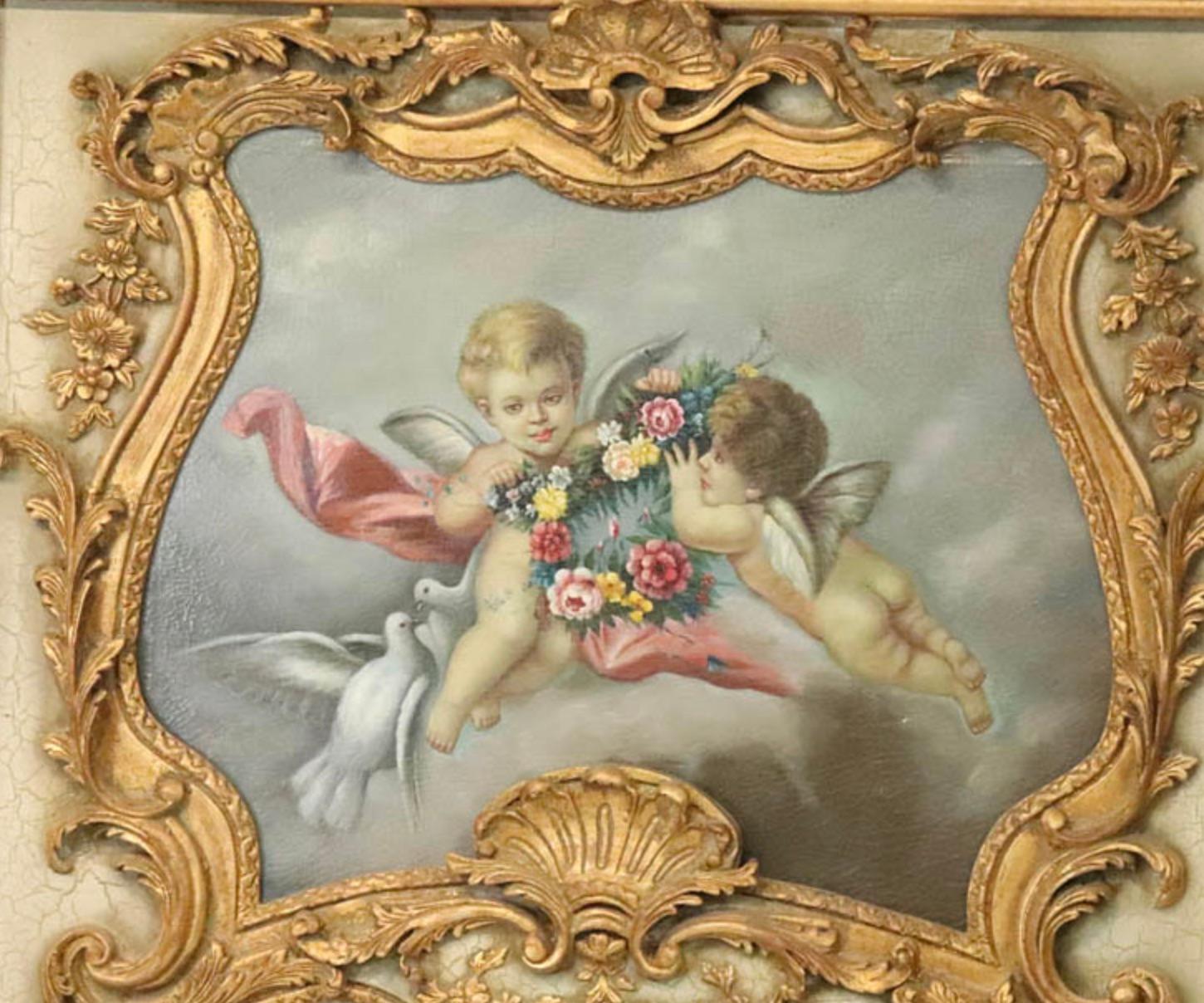 Miroir Trumeau français peint à la main et décoré de dorures en vente 1