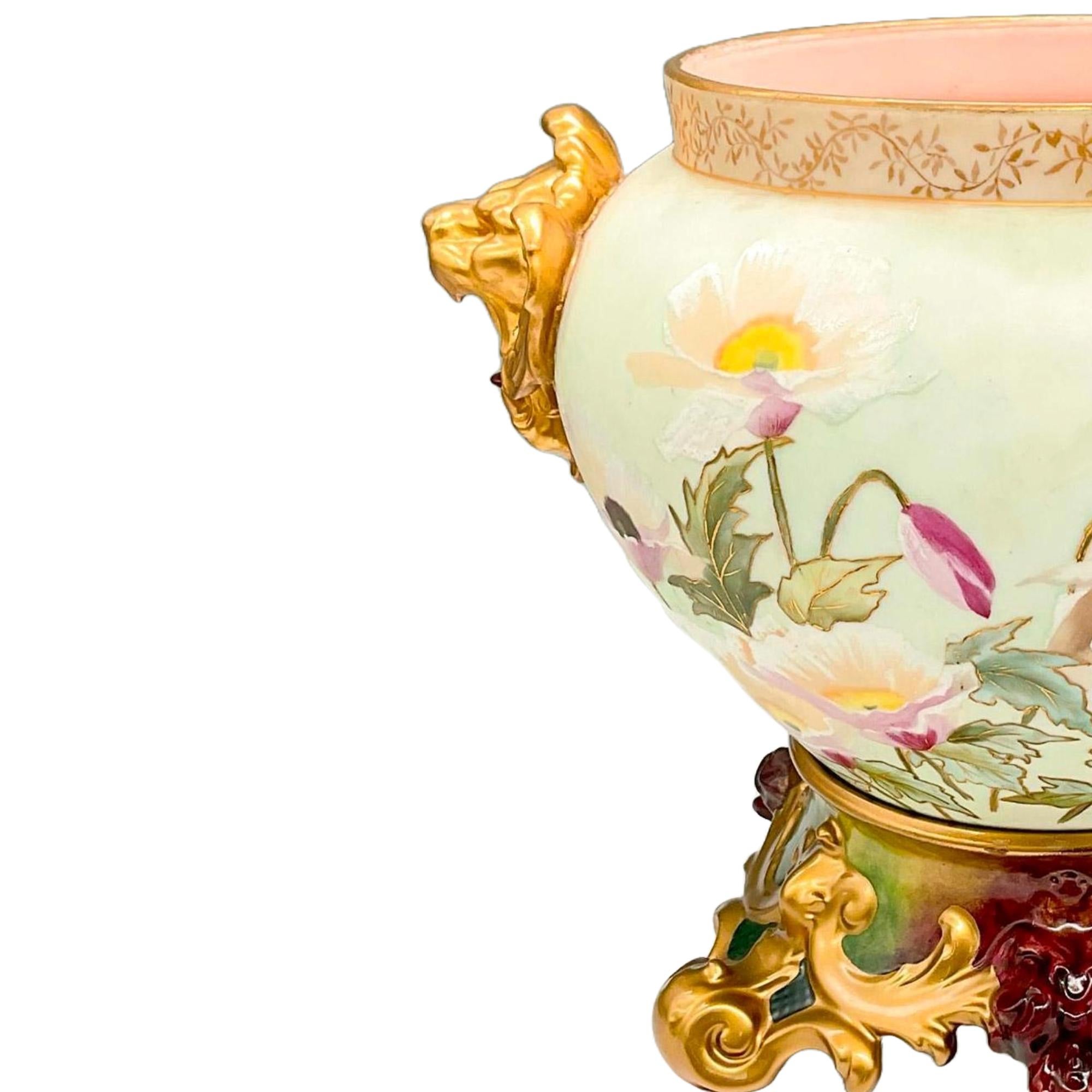 French Hand Painted & Gilt Limoges Porcelain Jardiniere / Base For Sale 4