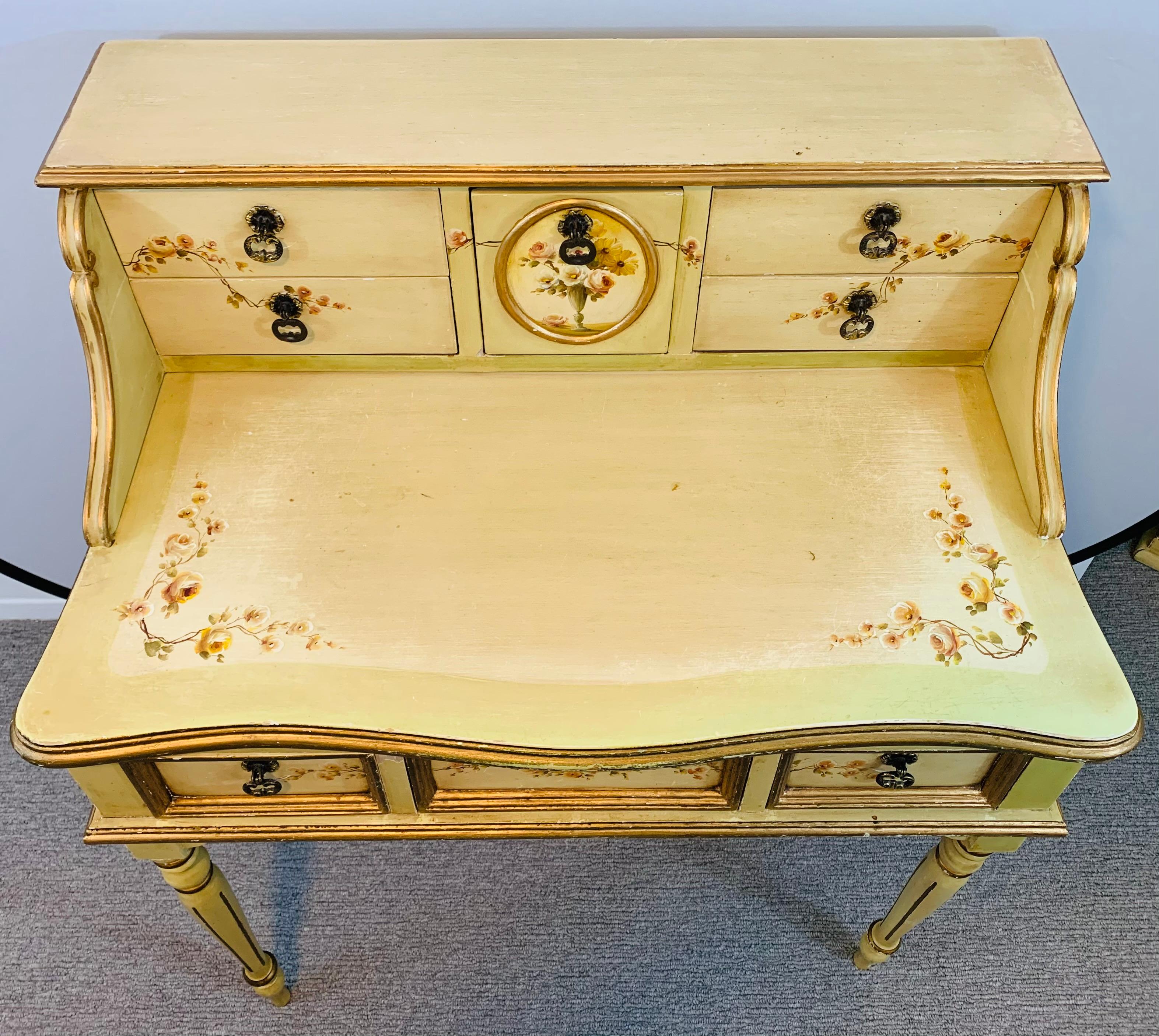 French Provincial French Hand Painted Lady Desk and Chair
