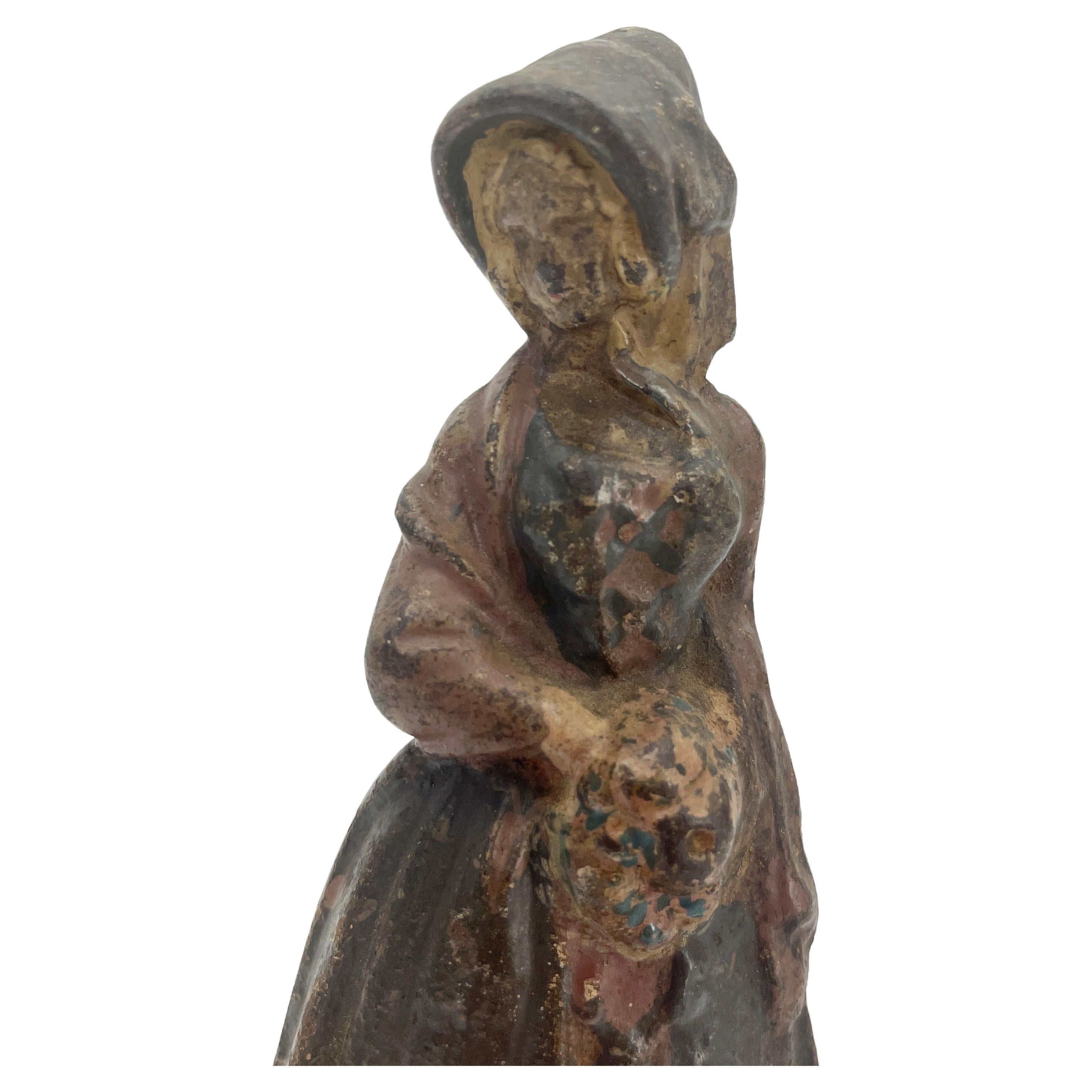 French Hand-Painted Lady Sculpture Door Stop in Solid Cast Iron For Sale 4