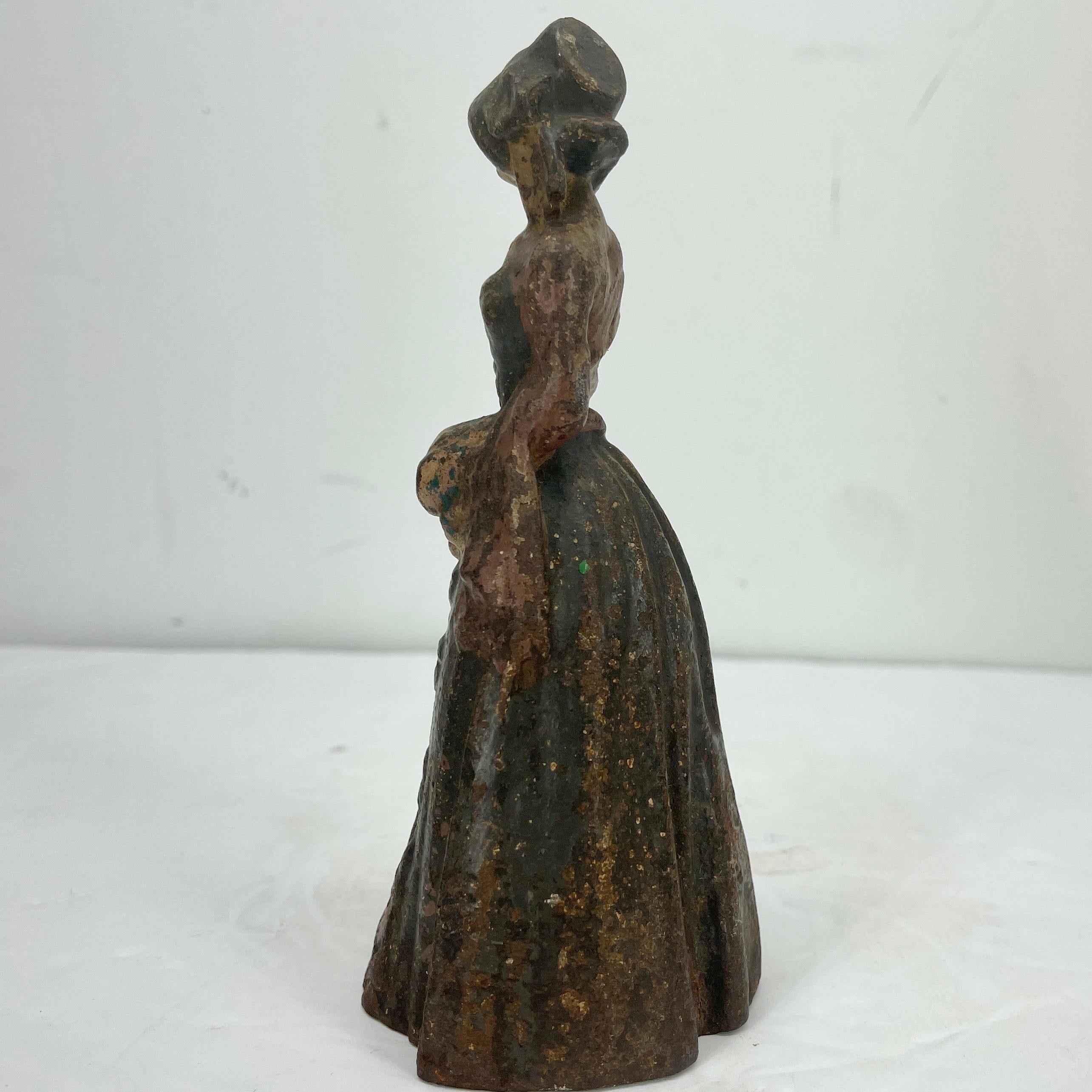 French Hand-Painted Lady Sculpture Door Stop in Solid Cast Iron For Sale 6
