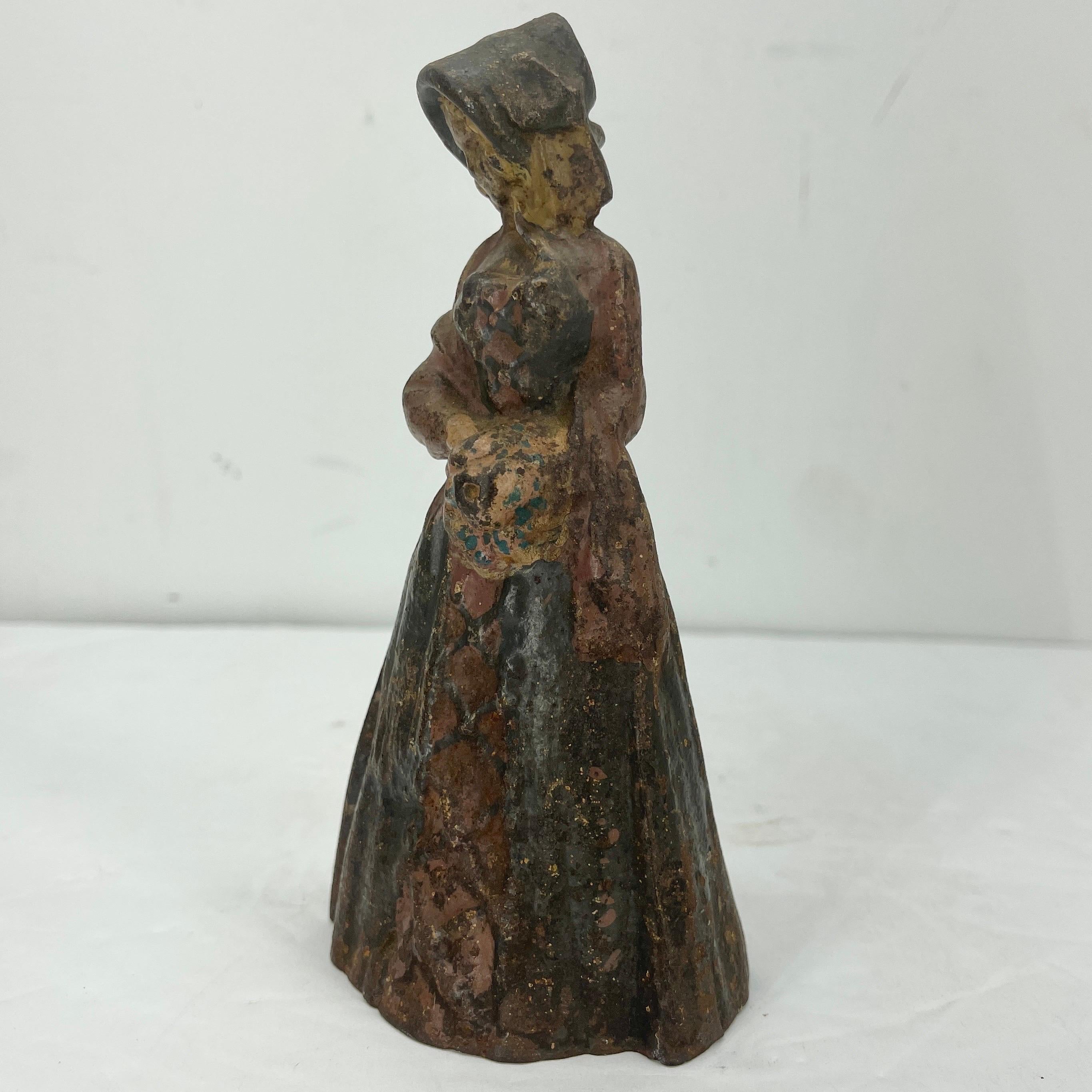 French Hand-Painted Lady Sculpture Door Stop in Solid Cast Iron For Sale 8