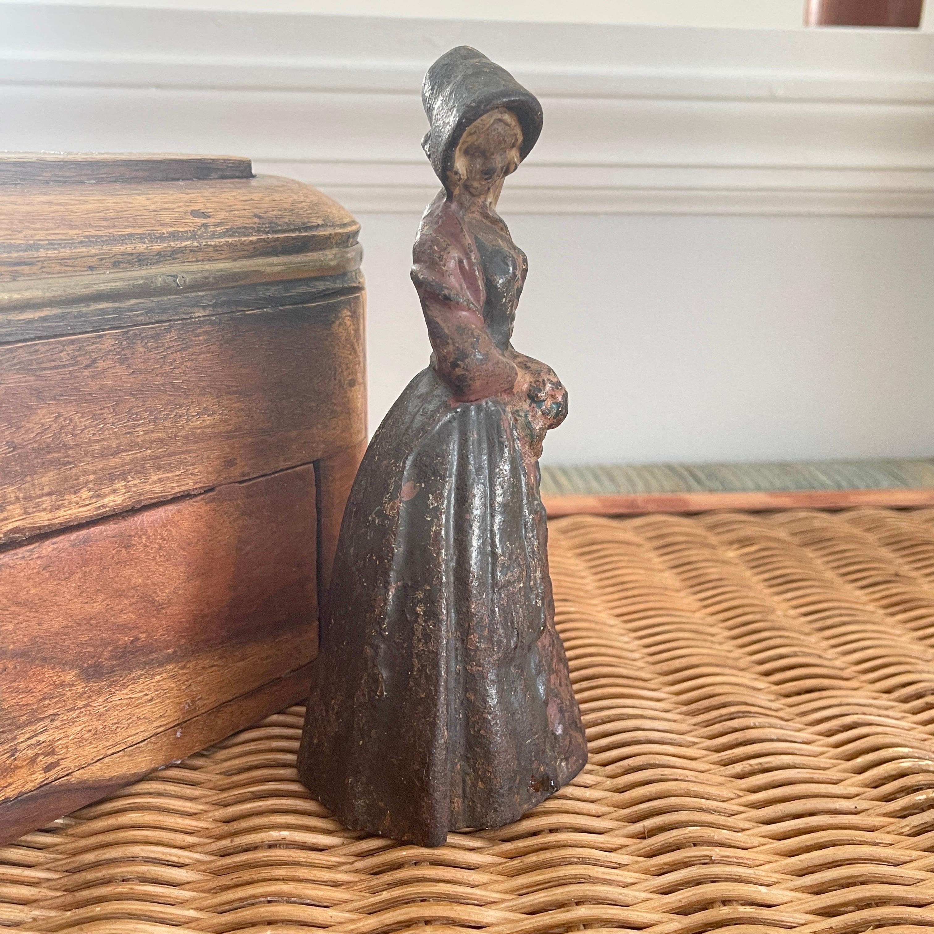 French Hand-Painted Lady Sculpture Door Stop in Solid Cast Iron For Sale 11