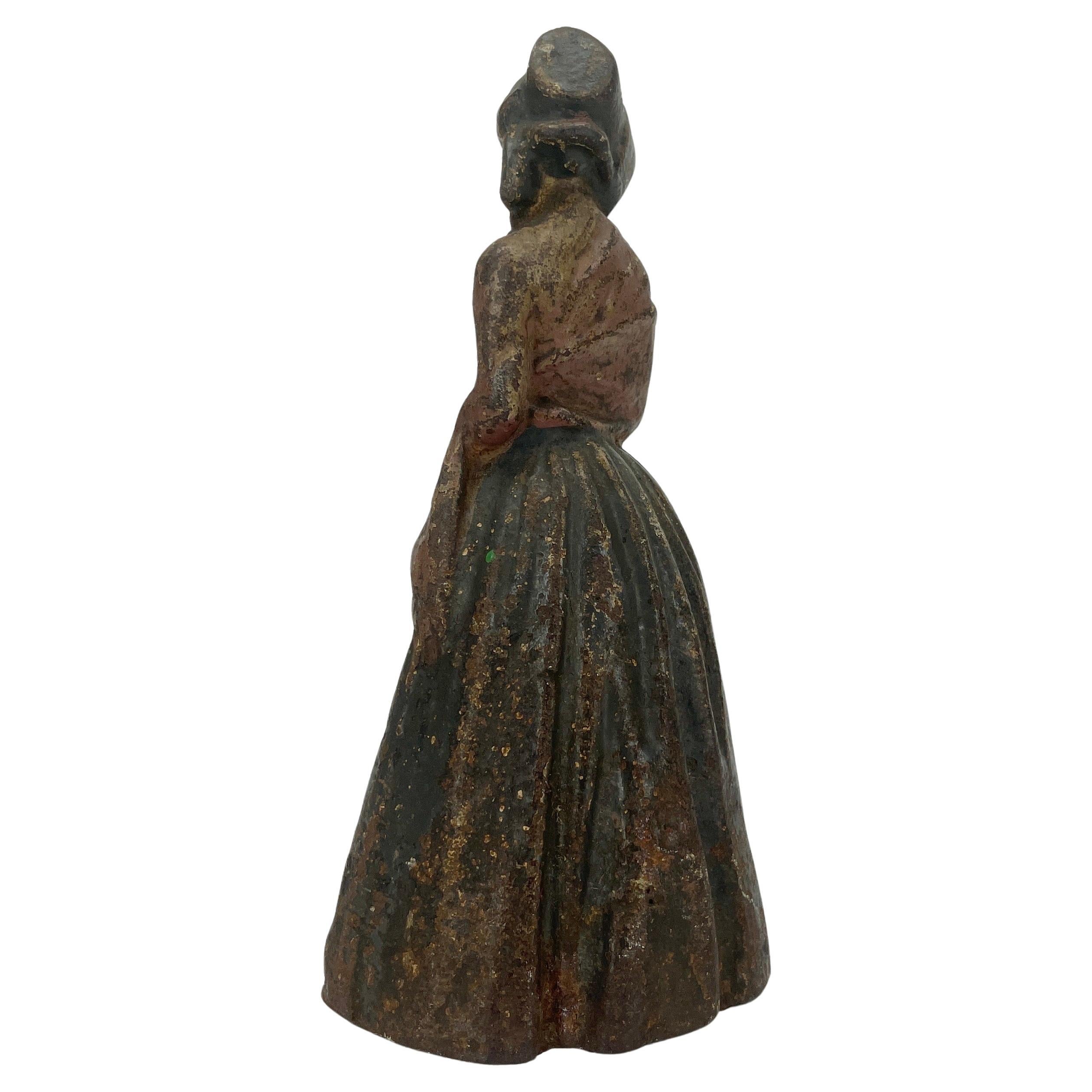 English French Hand-Painted Lady Sculpture Door Stop in Solid Cast Iron For Sale