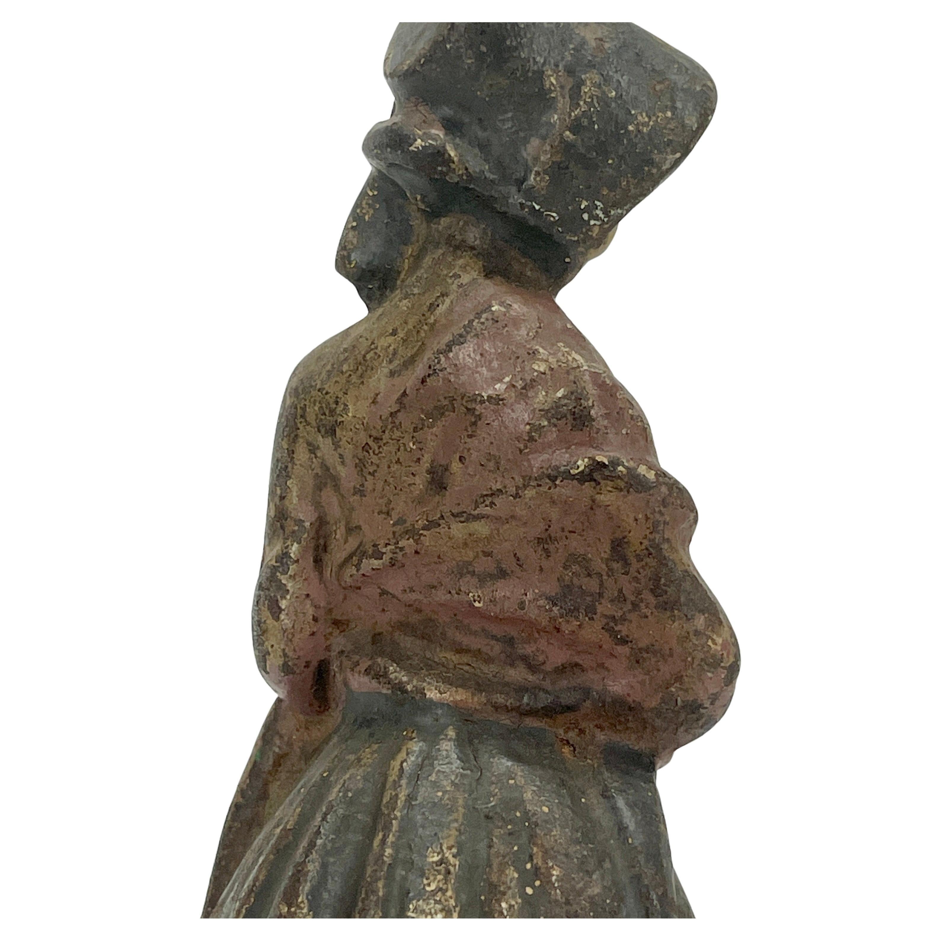 French Hand-Painted Lady Sculpture Door Stop in Solid Cast Iron In Good Condition For Sale In Haddonfield, NJ