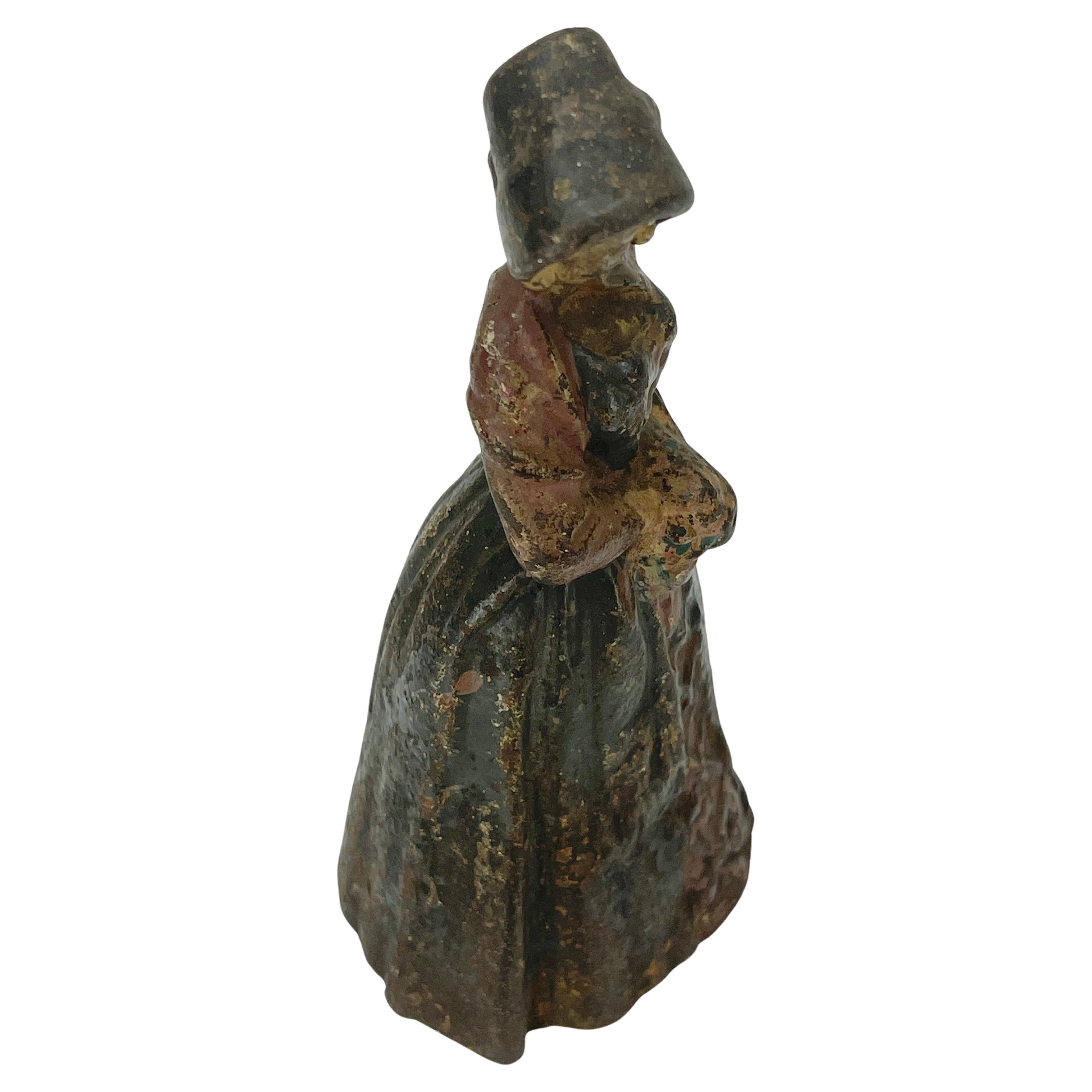 French Hand-Painted Lady Sculpture Door Stop in Solid Cast Iron For Sale 1