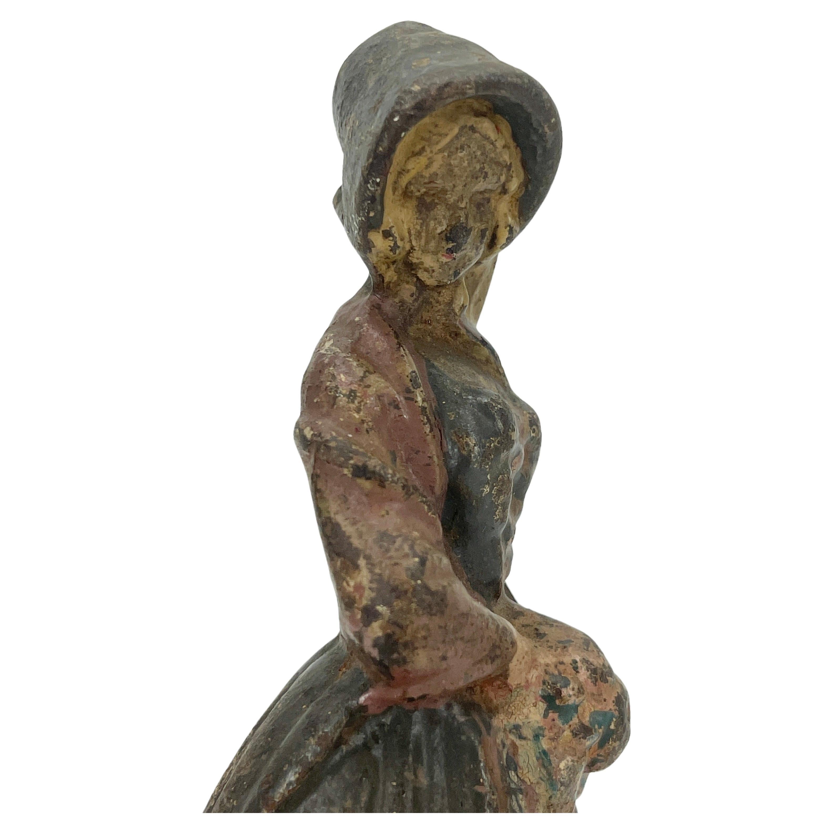 French Hand-Painted Lady Sculpture Door Stop in Solid Cast Iron For Sale 2