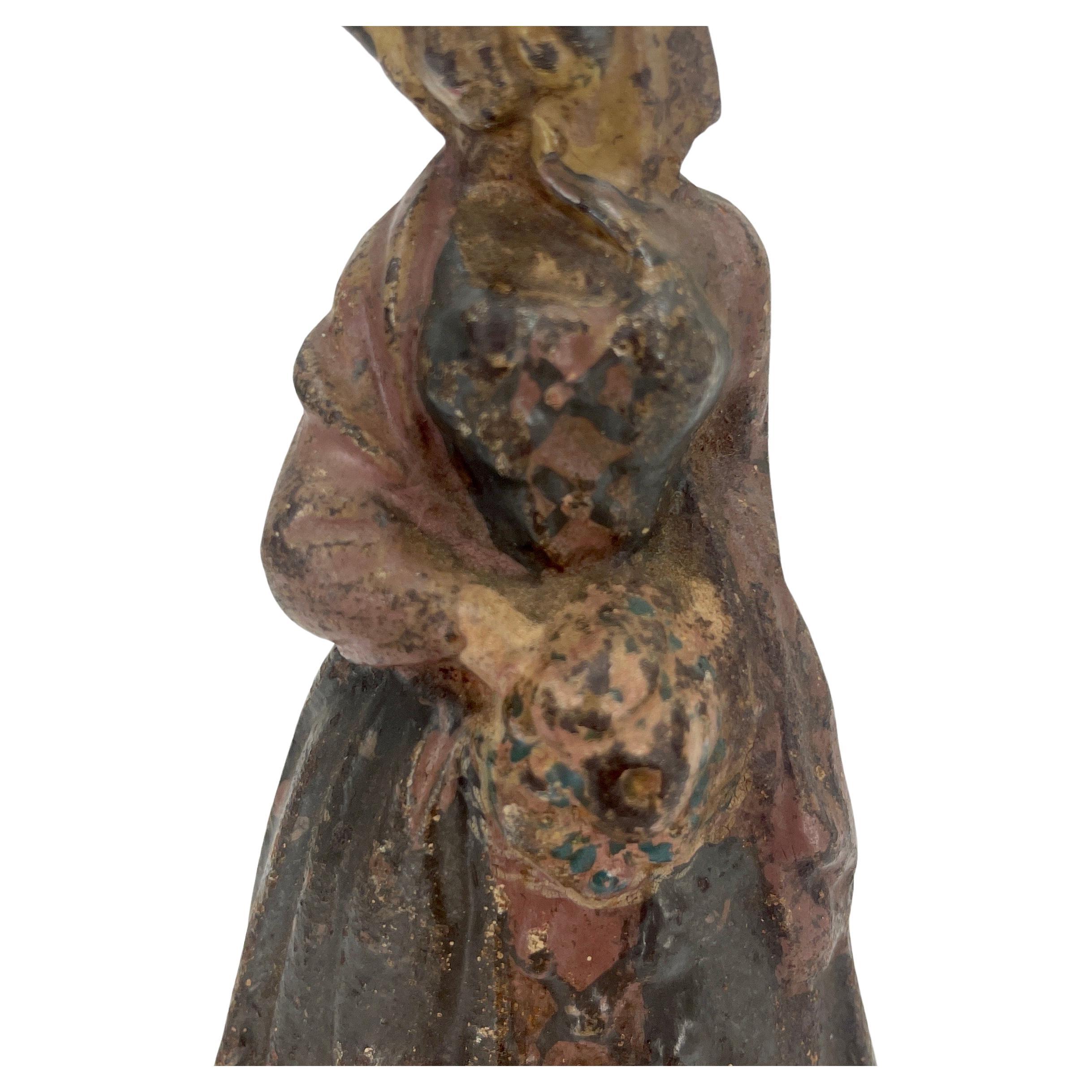 French Hand-Painted Lady Sculpture Door Stop in Solid Cast Iron For Sale 3