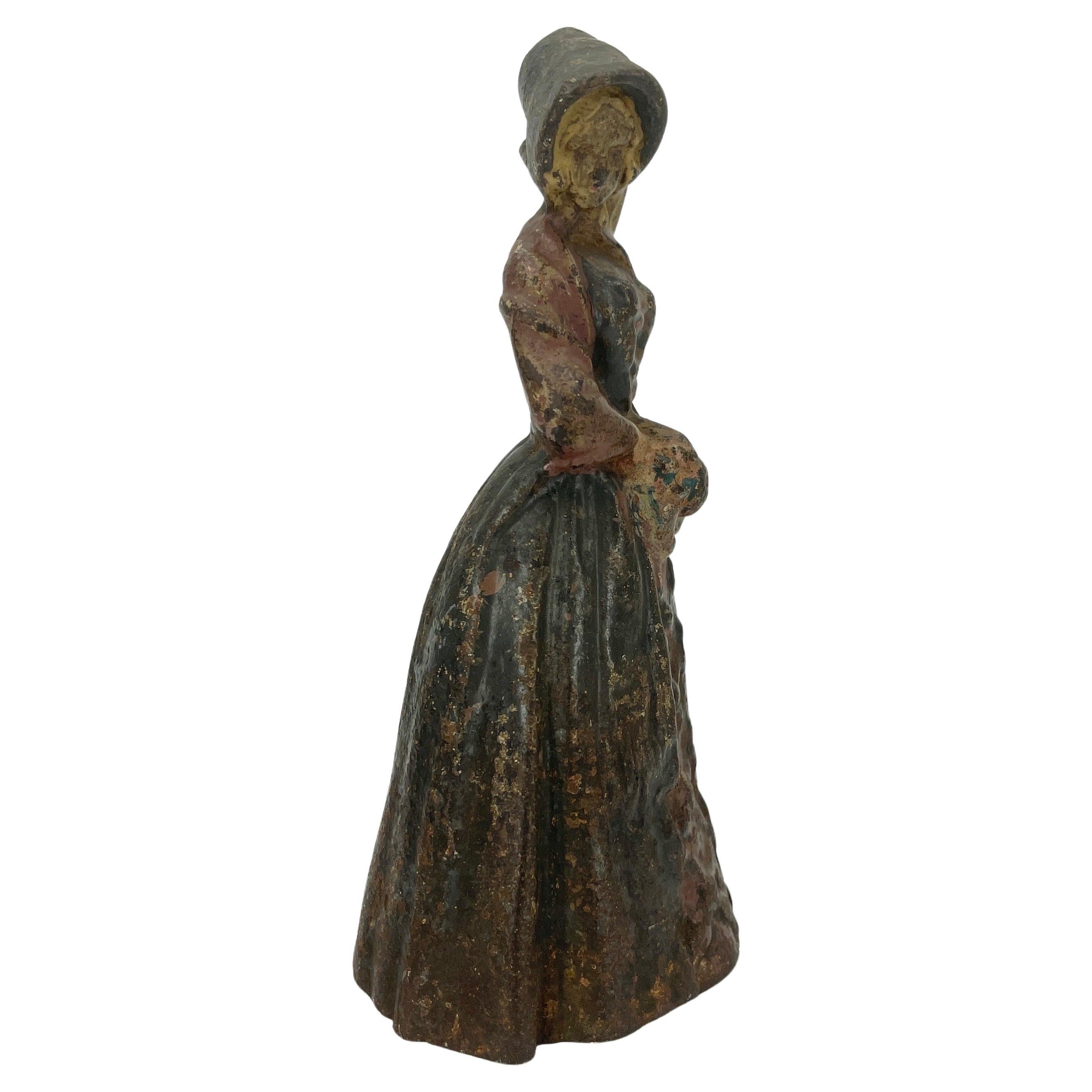 French Hand-Painted Lady Sculpture Door Stop in Solid Cast Iron For Sale