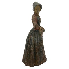 Antique French Hand-Painted Lady Sculpture Door Stop in Solid Cast Iron