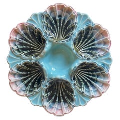 French Hand Painted Majolica Five-Lille 6 Well Oyster Plate, c. 1890's