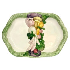 Vintage  French Wide Majolica Vegetable Serving Platter