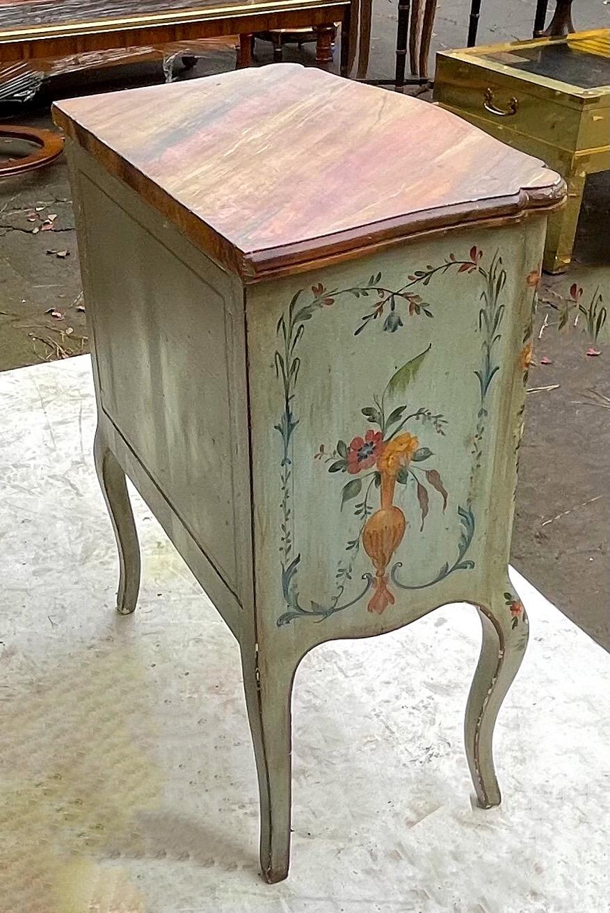 Wood French Hand Painted Petite Commode or Side Table