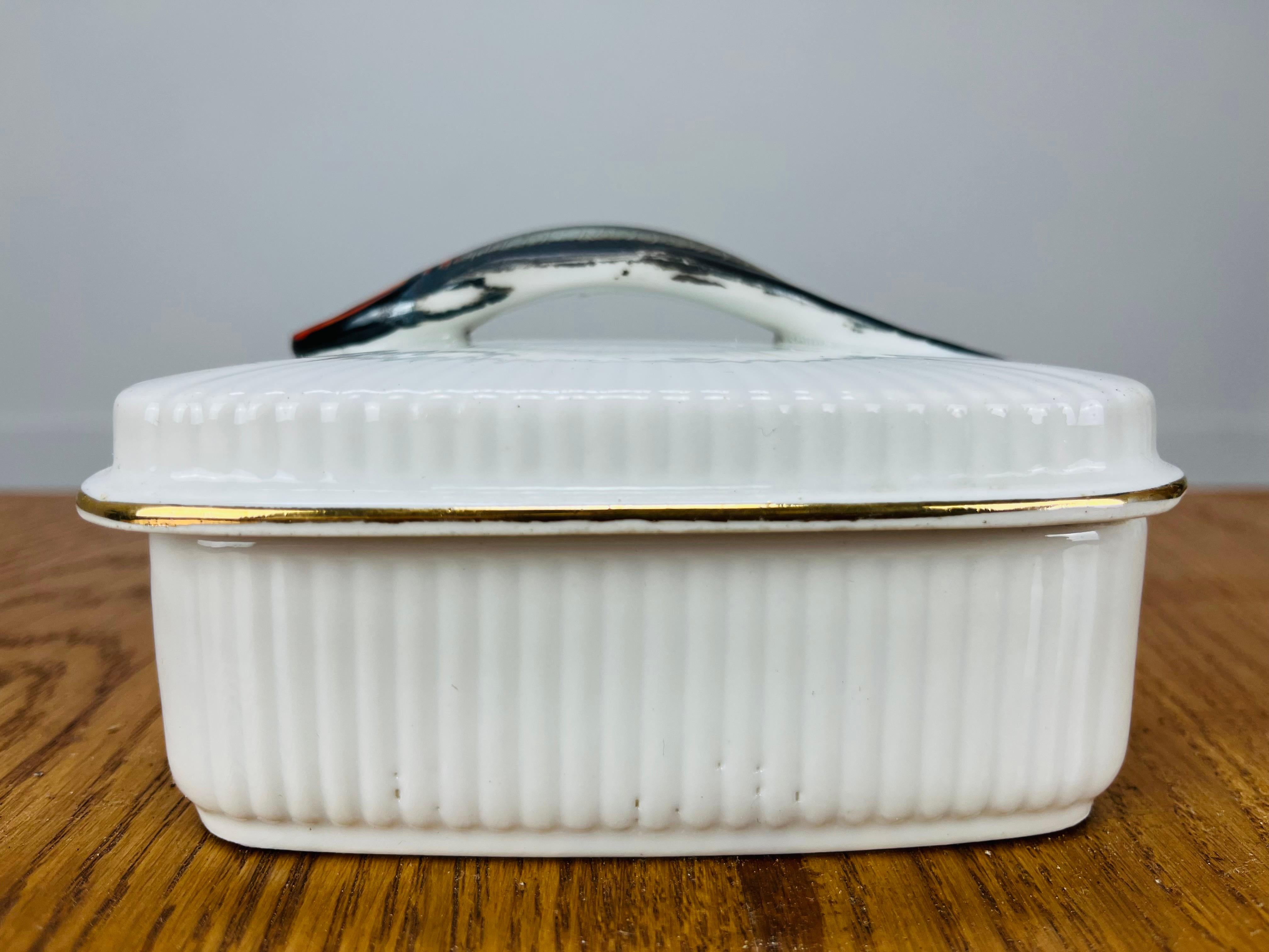 Französische handbemalte Sardinenschachtel aus Porzellan von Betoule & Legrand, Limoges, 1910er Jahre 2