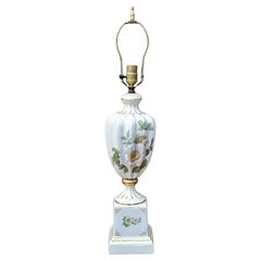 French Hand-Painted Porcelain Table Lamp with a Floral Motif and Gilt Accents