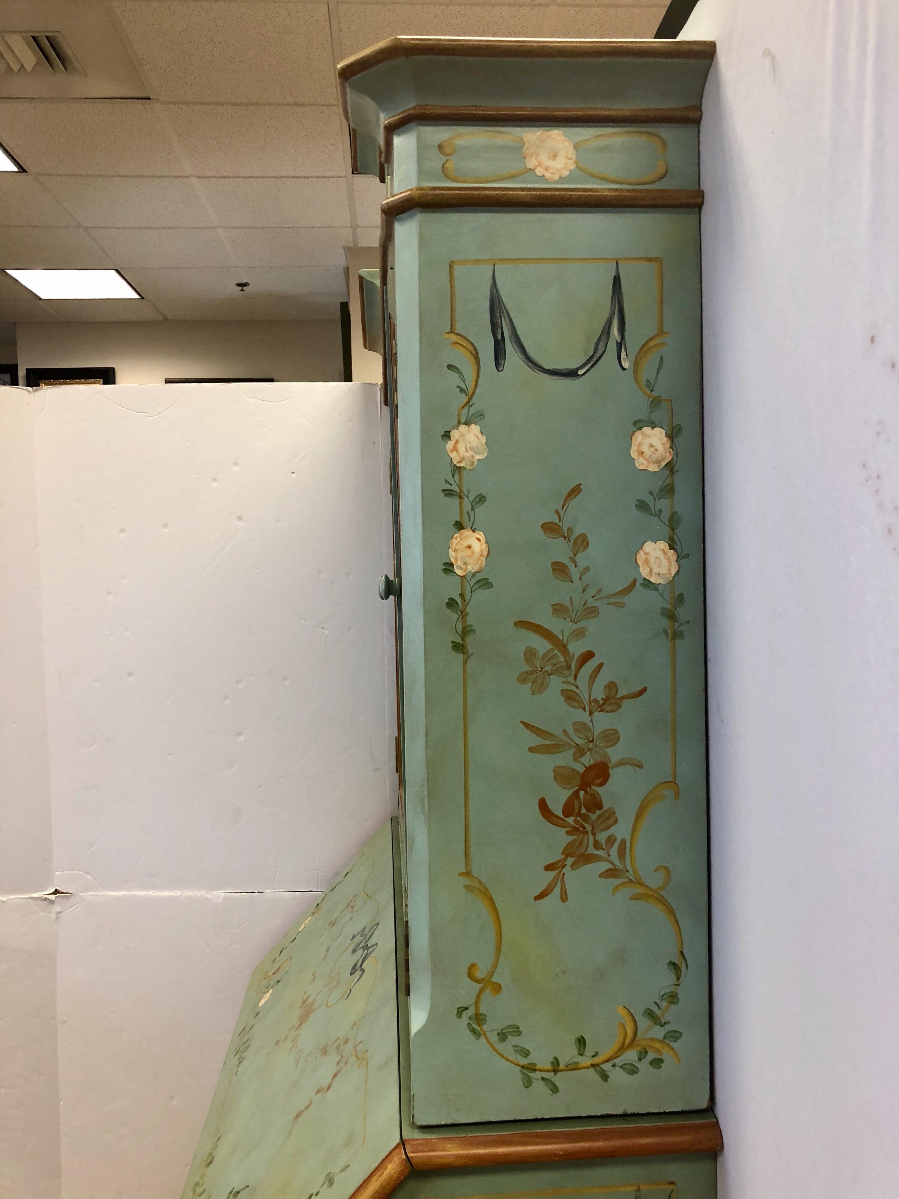 French Hand-Painted Secretary Desk, 20th Century Chinoiserie Cabinet 4