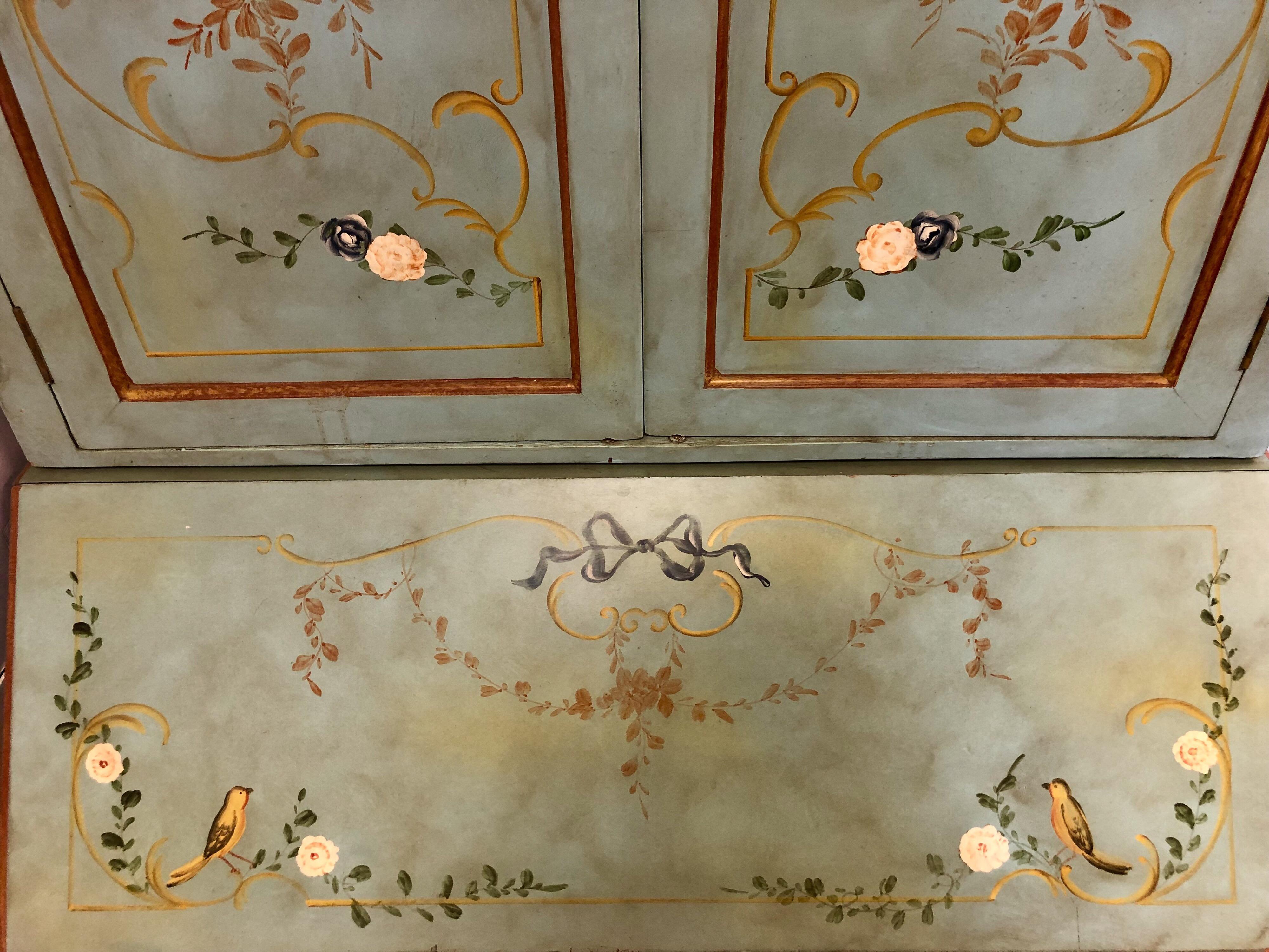 French Hand-Painted Secretary Desk, 20th Century Chinoiserie Cabinet 7