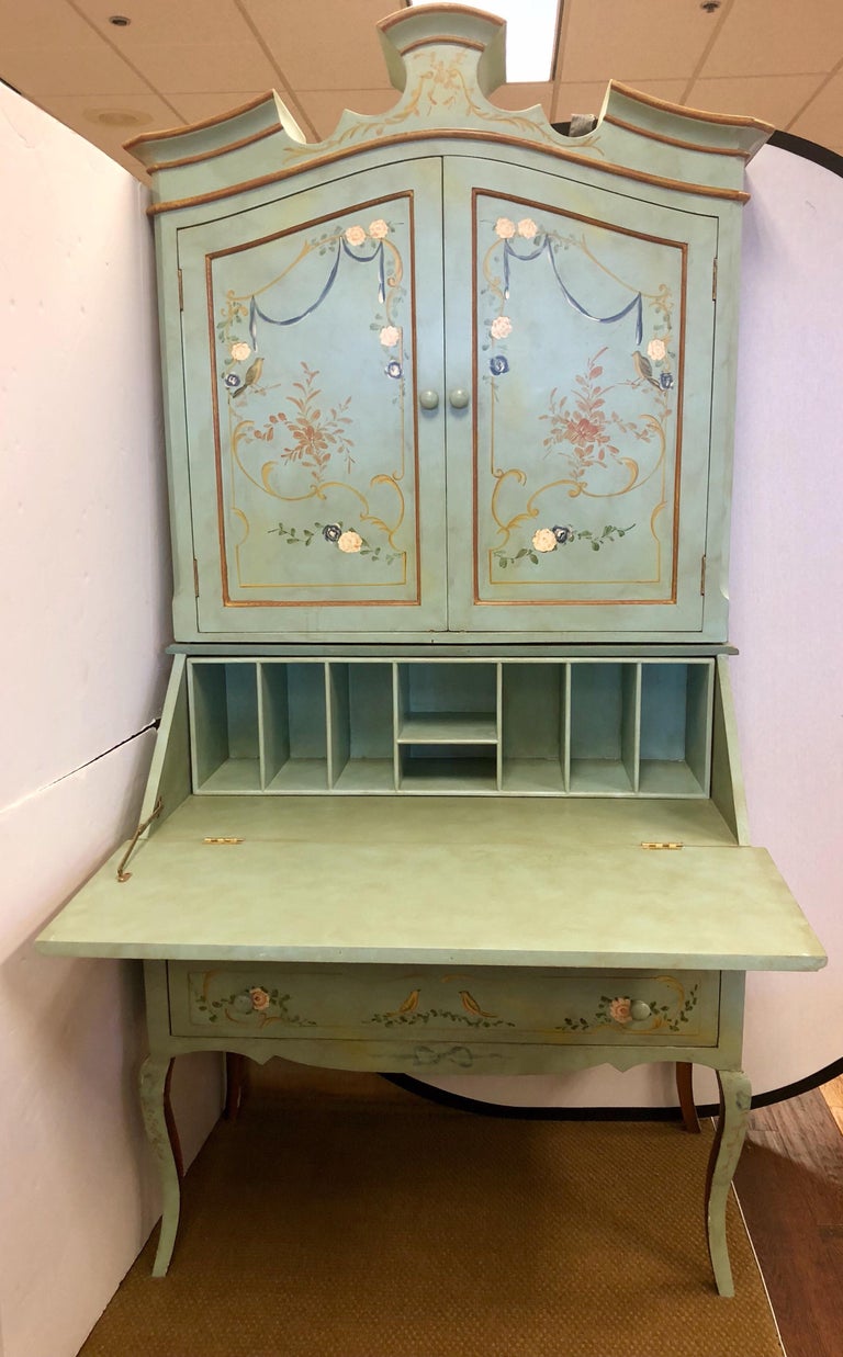 French Hand Painted Secretary Desk 20th Century Chinoiserie