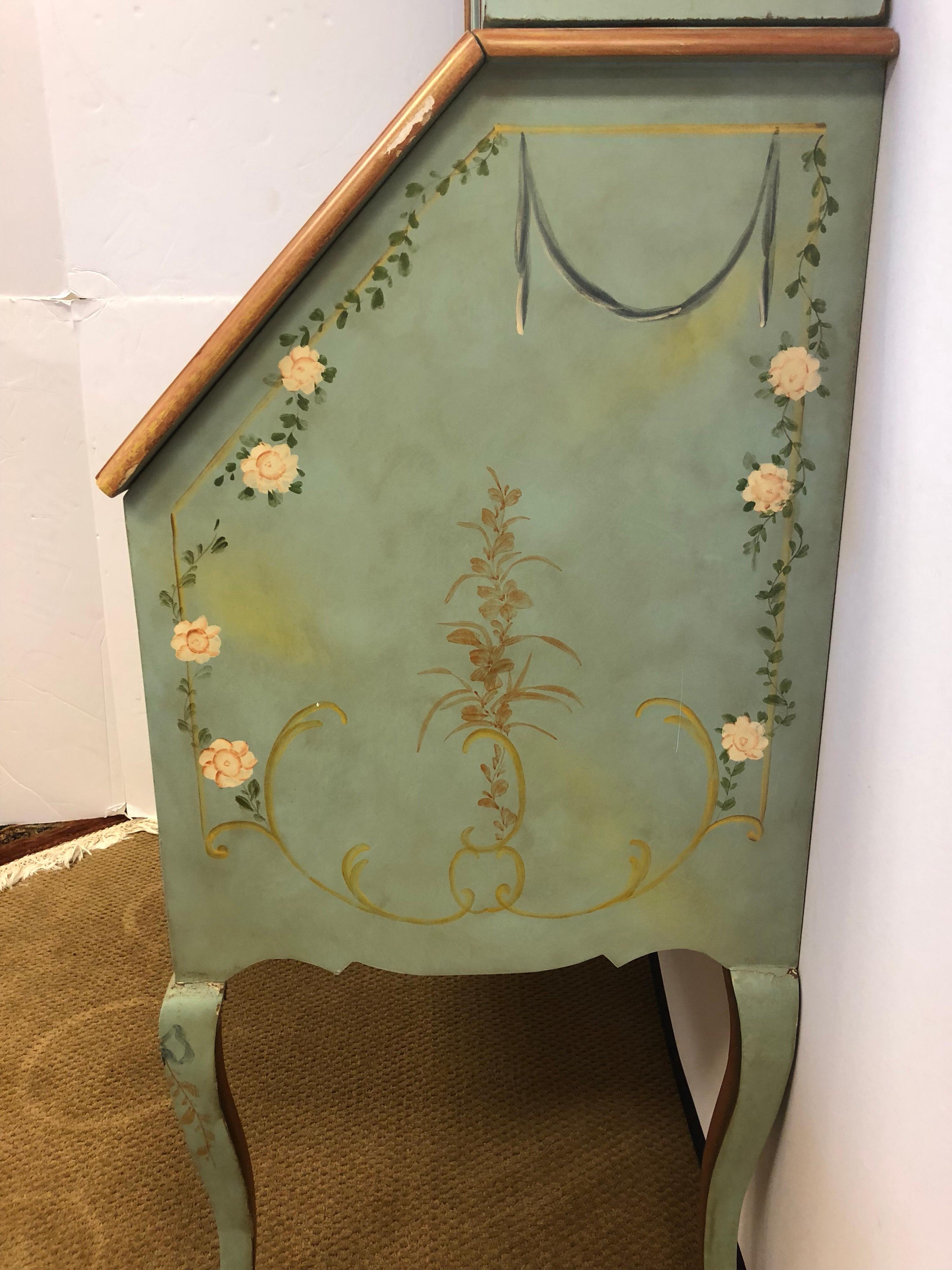 French Hand-Painted Secretary Desk, 20th Century Chinoiserie Cabinet 2