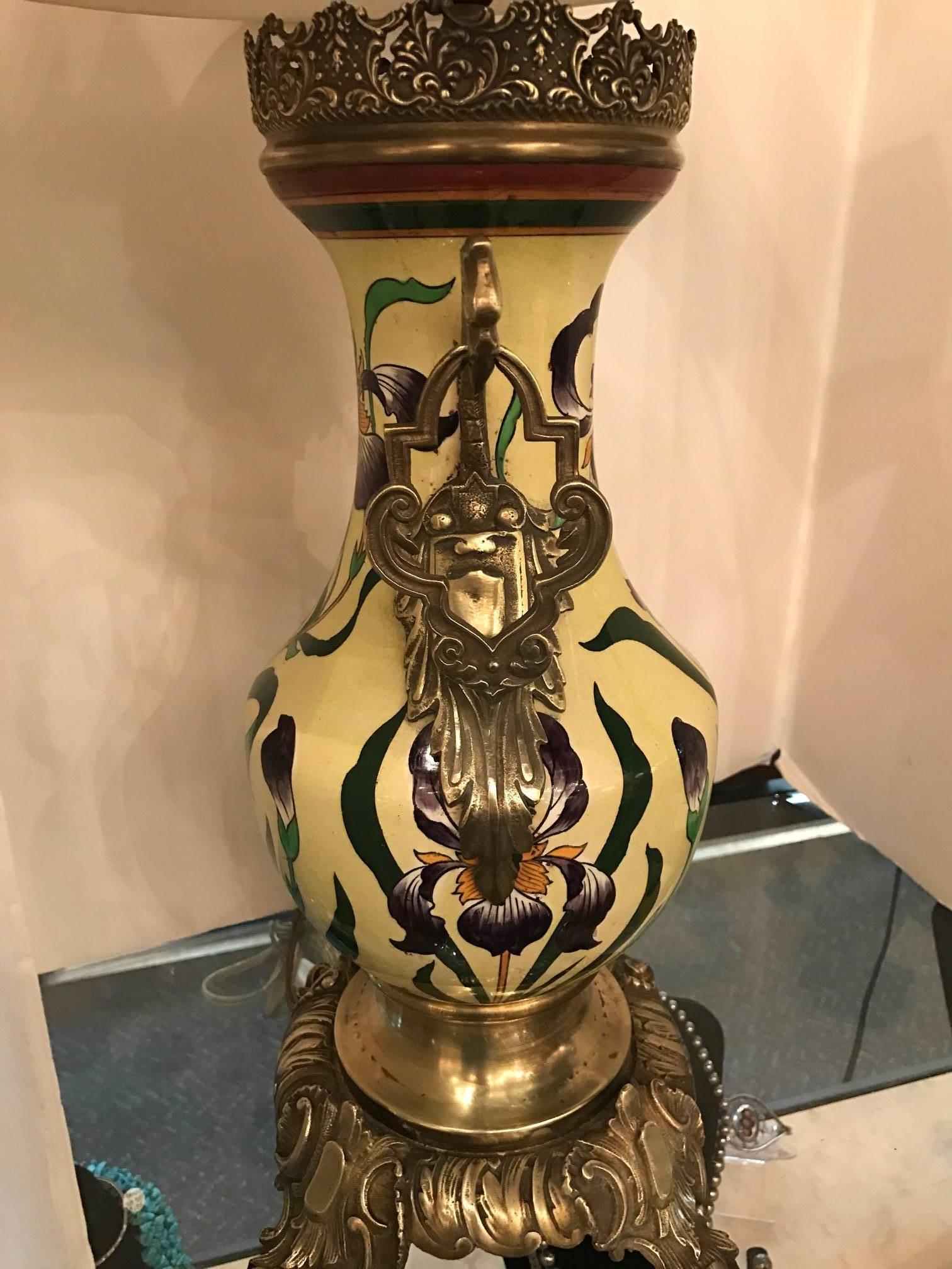 French Hand Painted Table Lamp In Excellent Condition For Sale In Lambertville, NJ