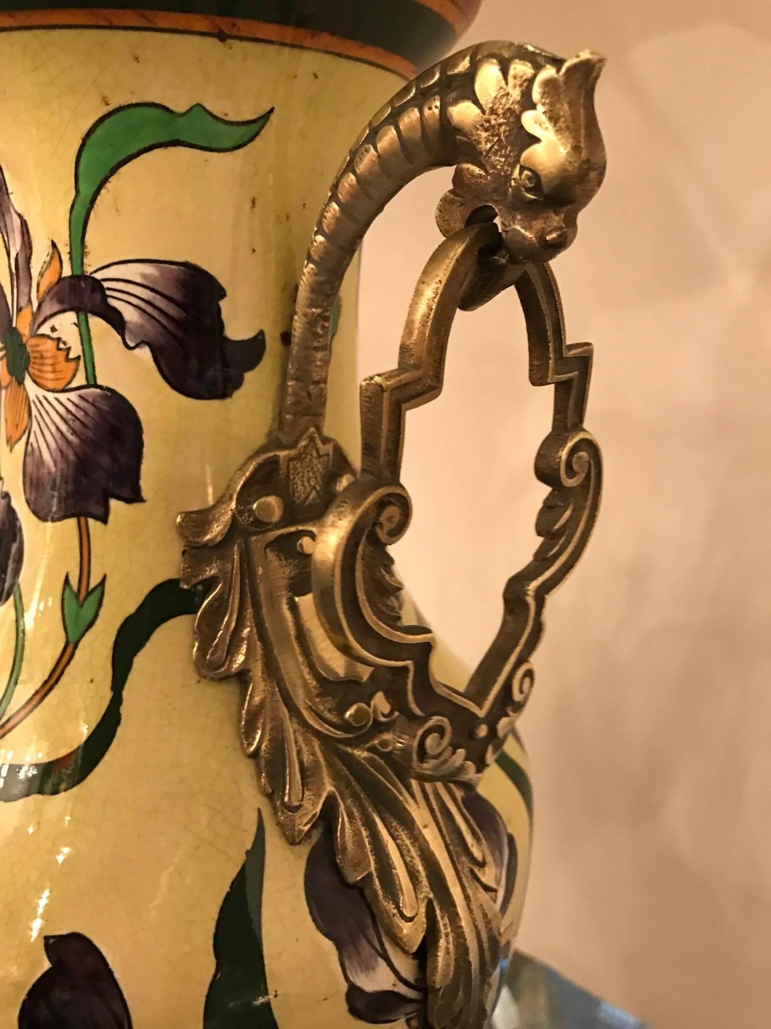 Bronze Lampe de table française peinte à la main en vente