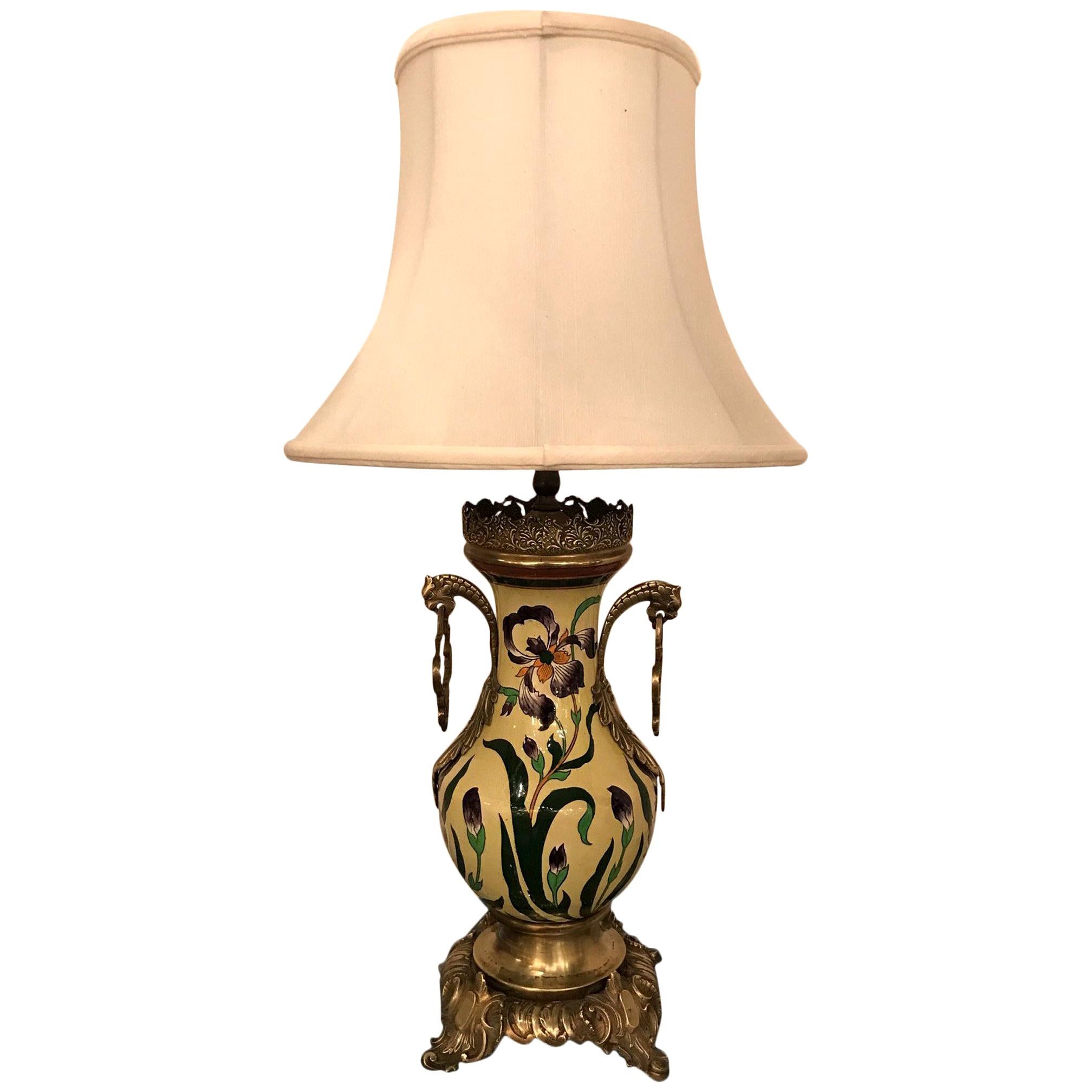 French Hand Painted Table Lamp For Sale