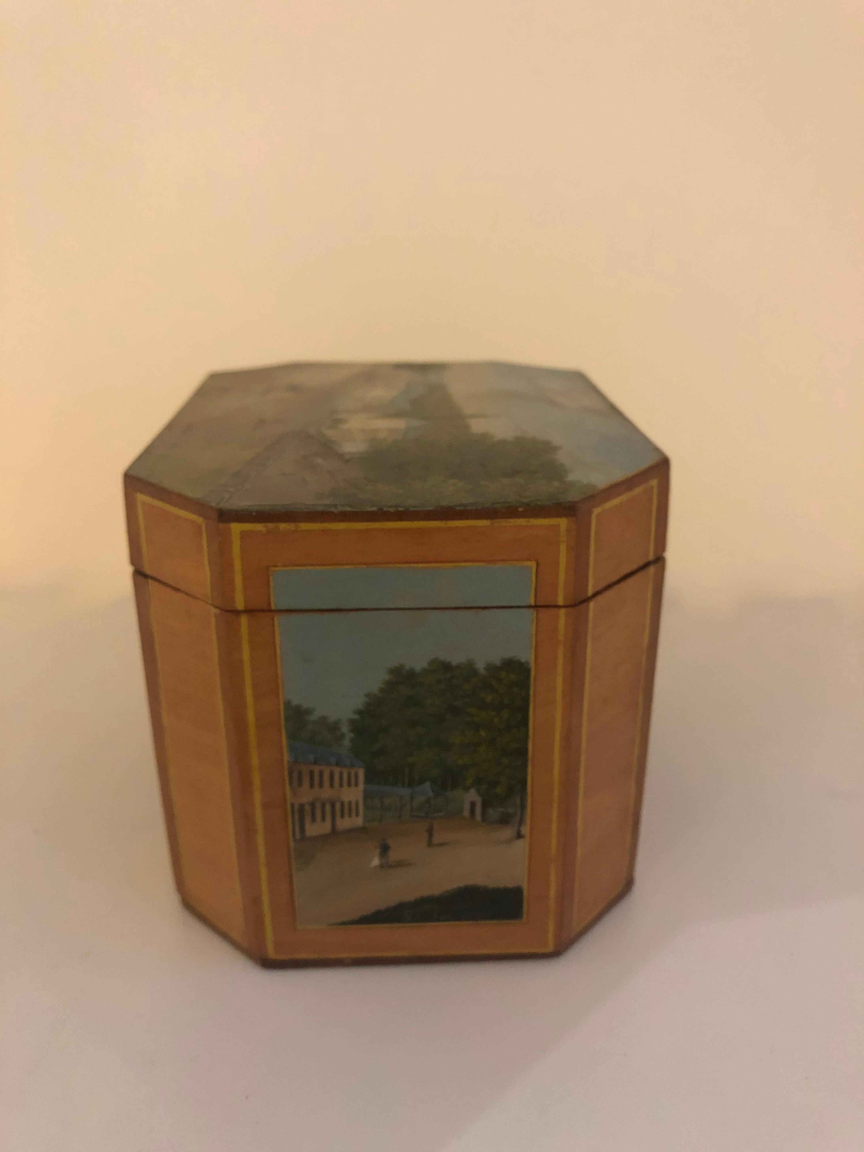 French Hand Painted Tea Box In Excellent Condition For Sale In Natchez, MS