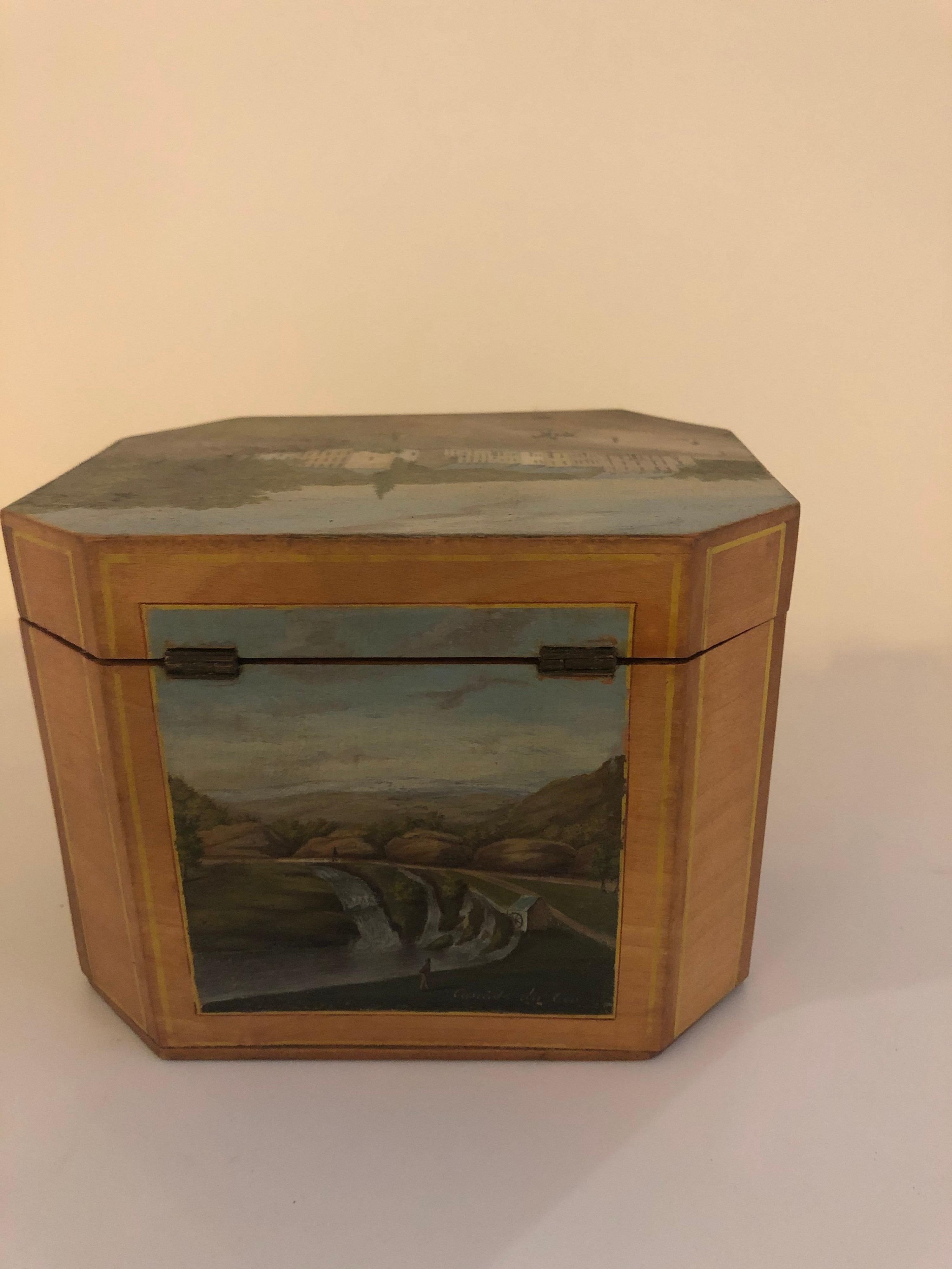 19th Century French Hand Painted Tea Box For Sale