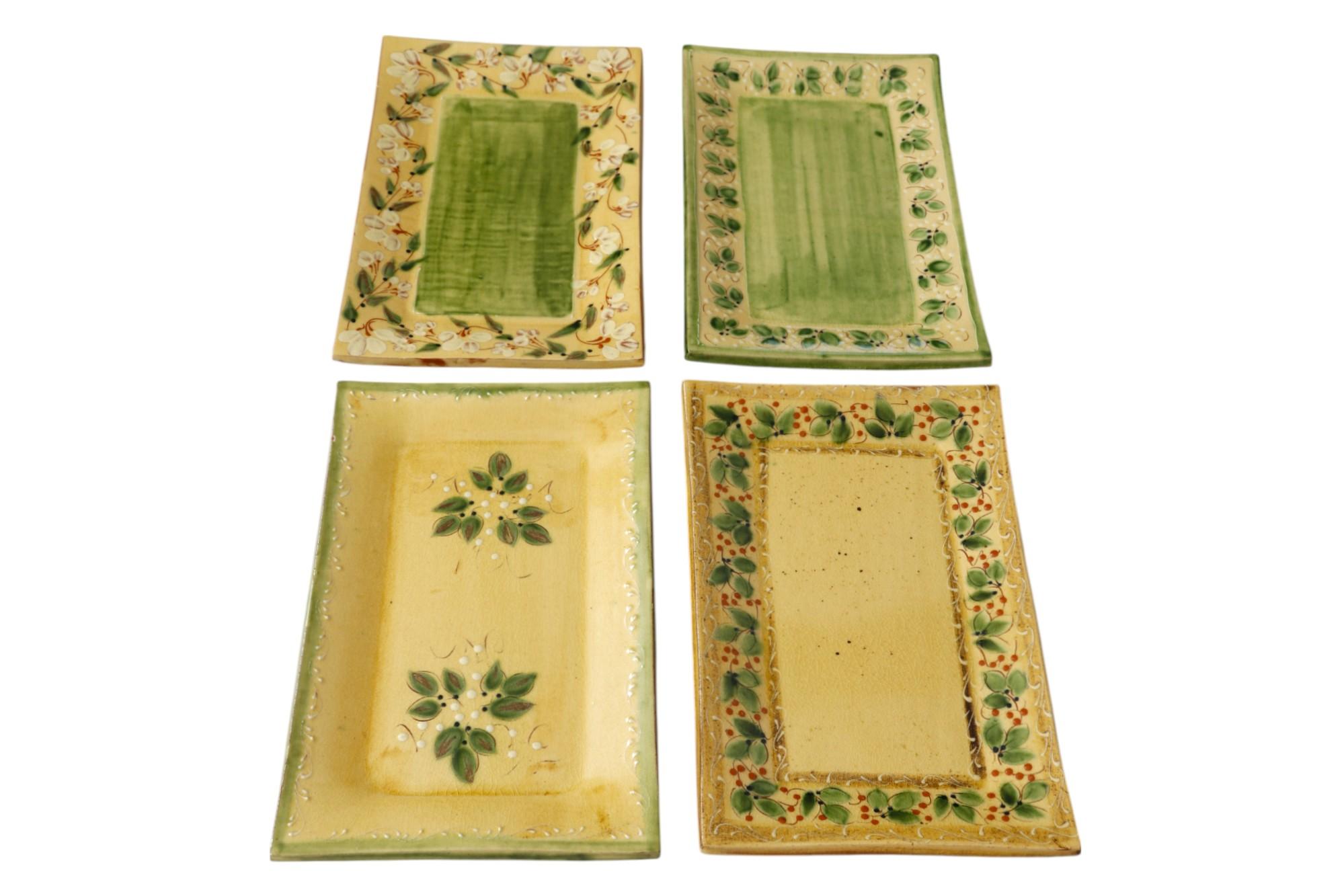 French Provincial French Hand-Painted Terracotta Serving Plates, Set of 4 For Sale