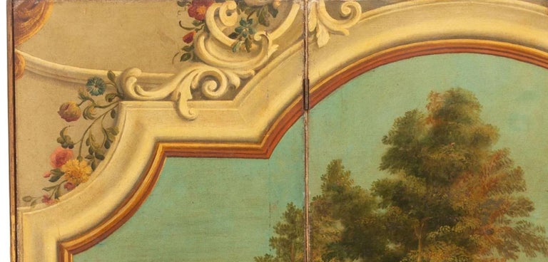 French Hand Painted Three-Panel Screen, 19th Century For Sale 2