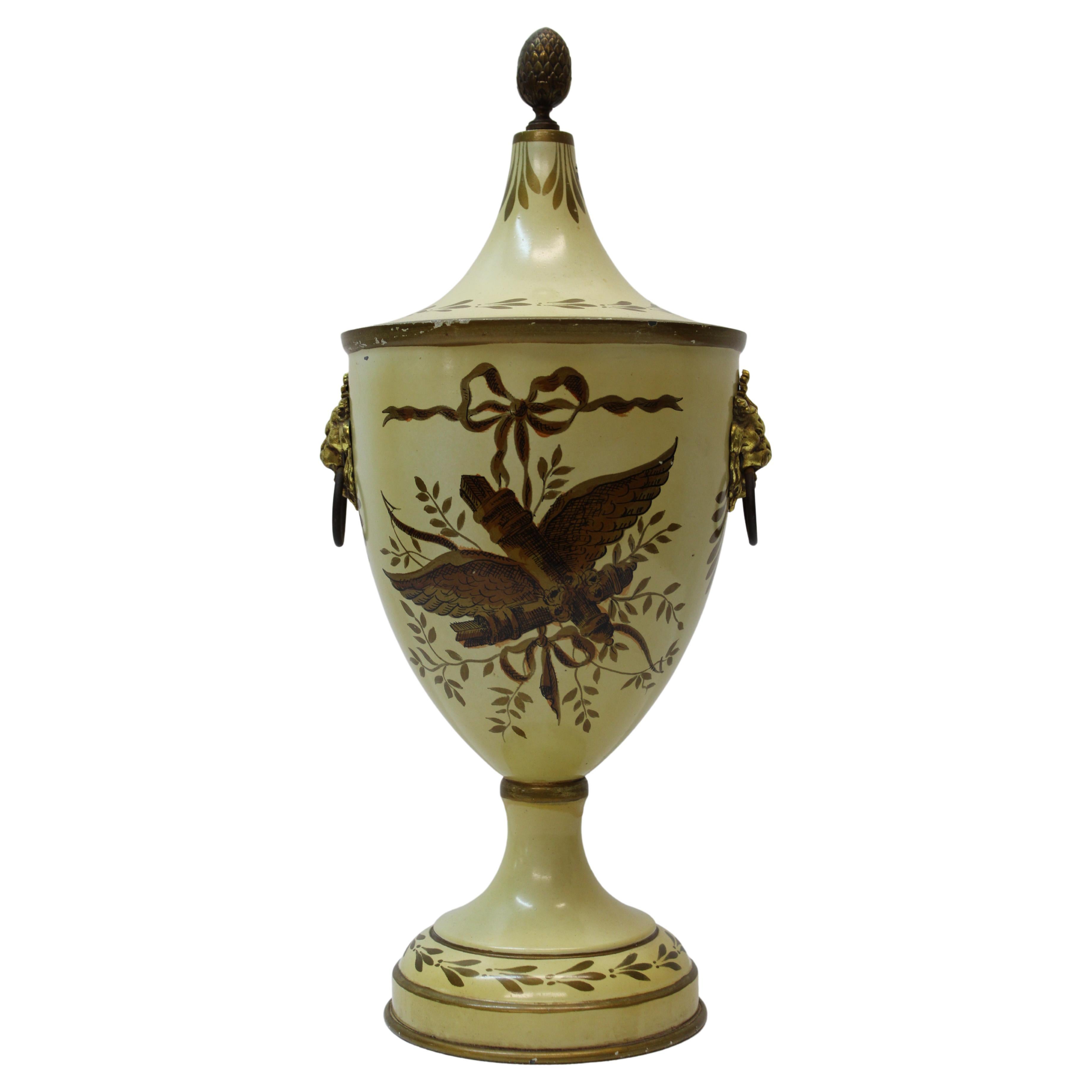 French Hand Painted Tole Urn