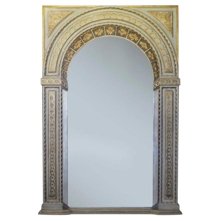 1930S French Hand Painted Large Trompe L'ceil Mirror For Sale