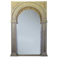 Retro 1930S French Hand Painted Large Trompe L'ceil Mirror