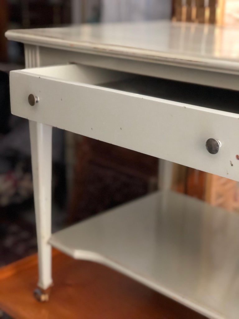 French Hand Painted Two Level Side Table Raised on Castors with Front