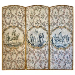 French Hand Painted Wallpaper Screen, 18th Century