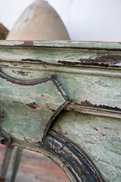 French Hand-Painted Wooden Wall Mirror in Blue and Green Tones