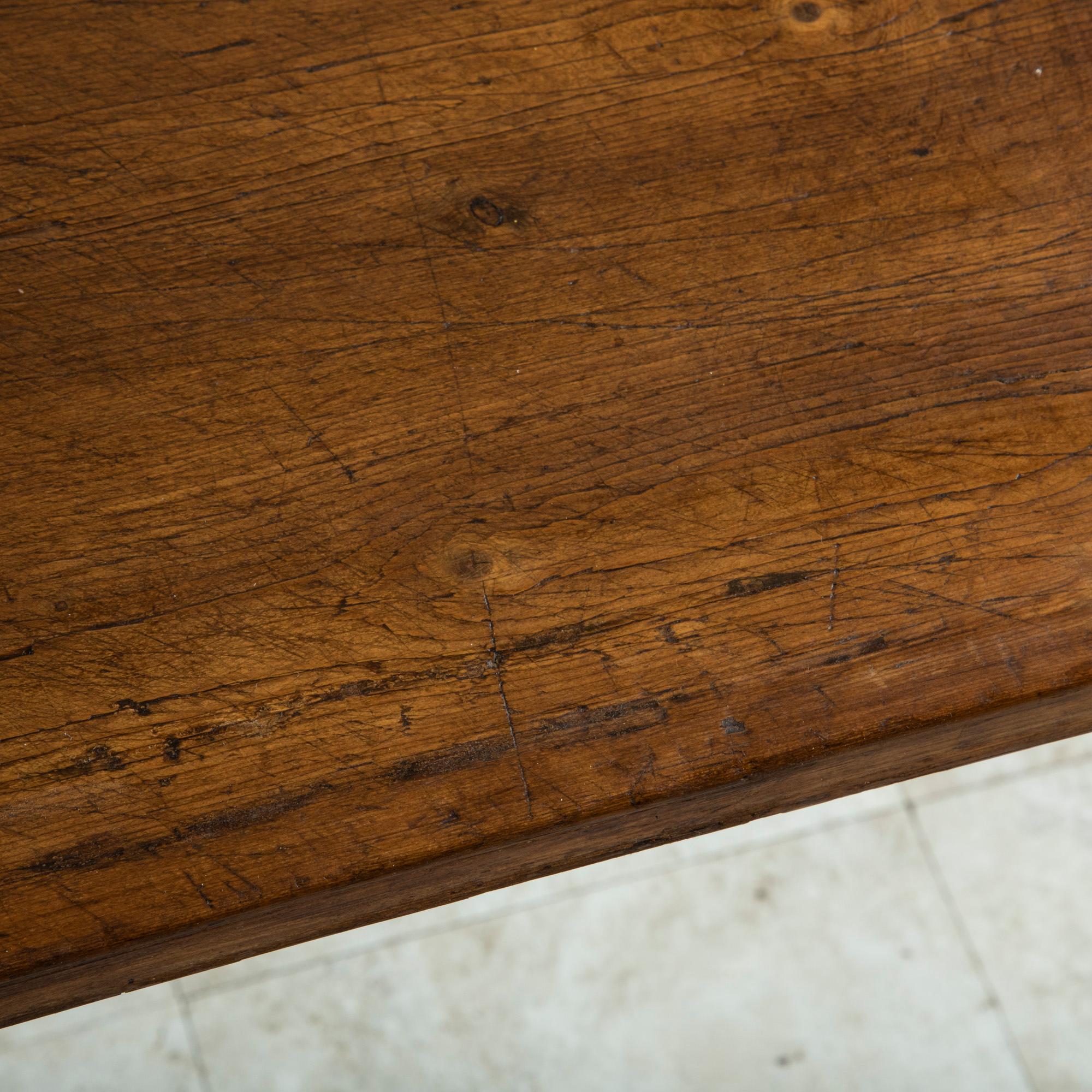 French Hand Pegged Oak Farm Table, Dining Table with Bread Board, Drawer C. 1900 8