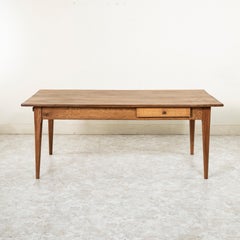 French Hand Pegged Oak Farm Table, Dining Table with Bread Board, Drawer C. 1900