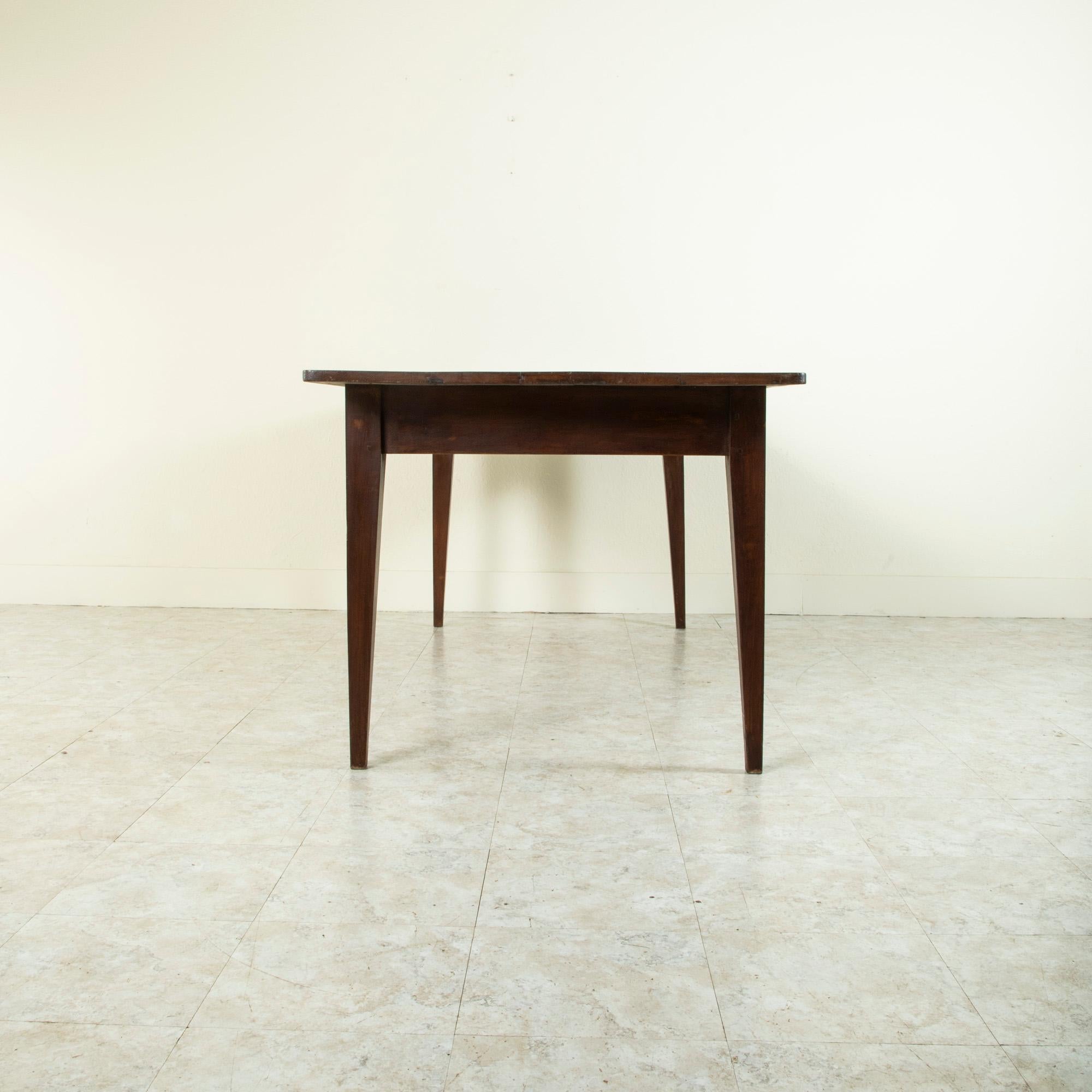 Early 20th Century French Hand Pegged Oak Farm Table, Dining Table with Bread Board, Drawer C. 1900